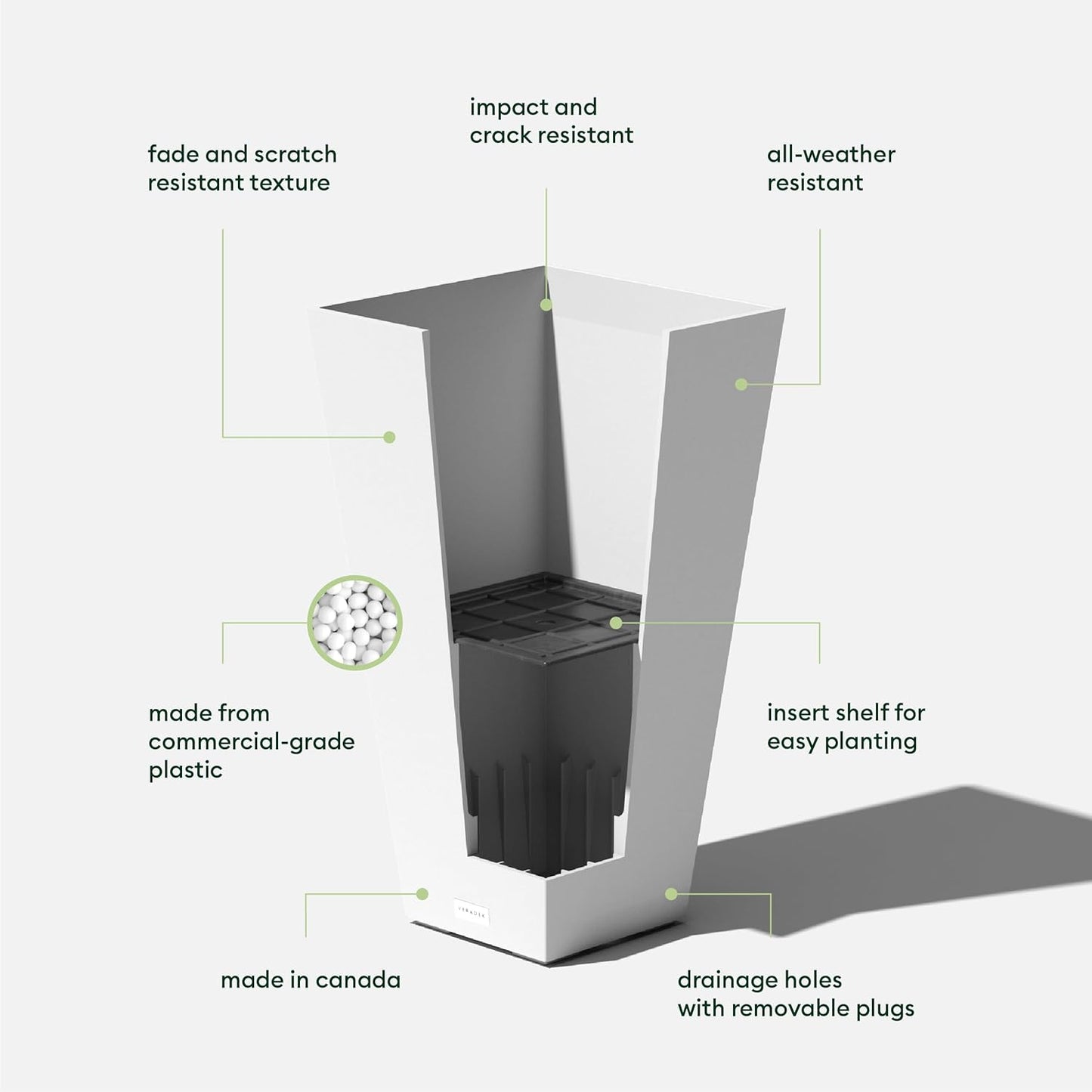 Veradek V-Resin Indoor/Outdoor Taper Planter (White, 26 inch - 2 Pack with 2 Saucer Trays)
