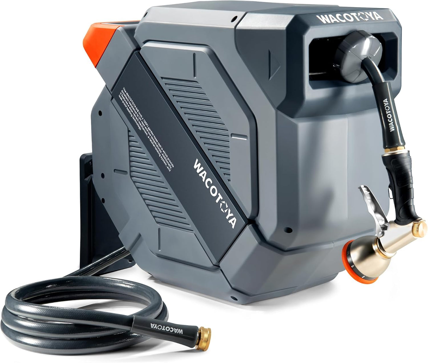 Retractable Garden Hose Reel 1/2 in x 100 ft Professional Metal Bracket & 9-Pattern Metal Nozzle UV Resistant Brass Fitting Heavy Duty Wall Mount Any Length Lock Slow Retraction 180° Swivel