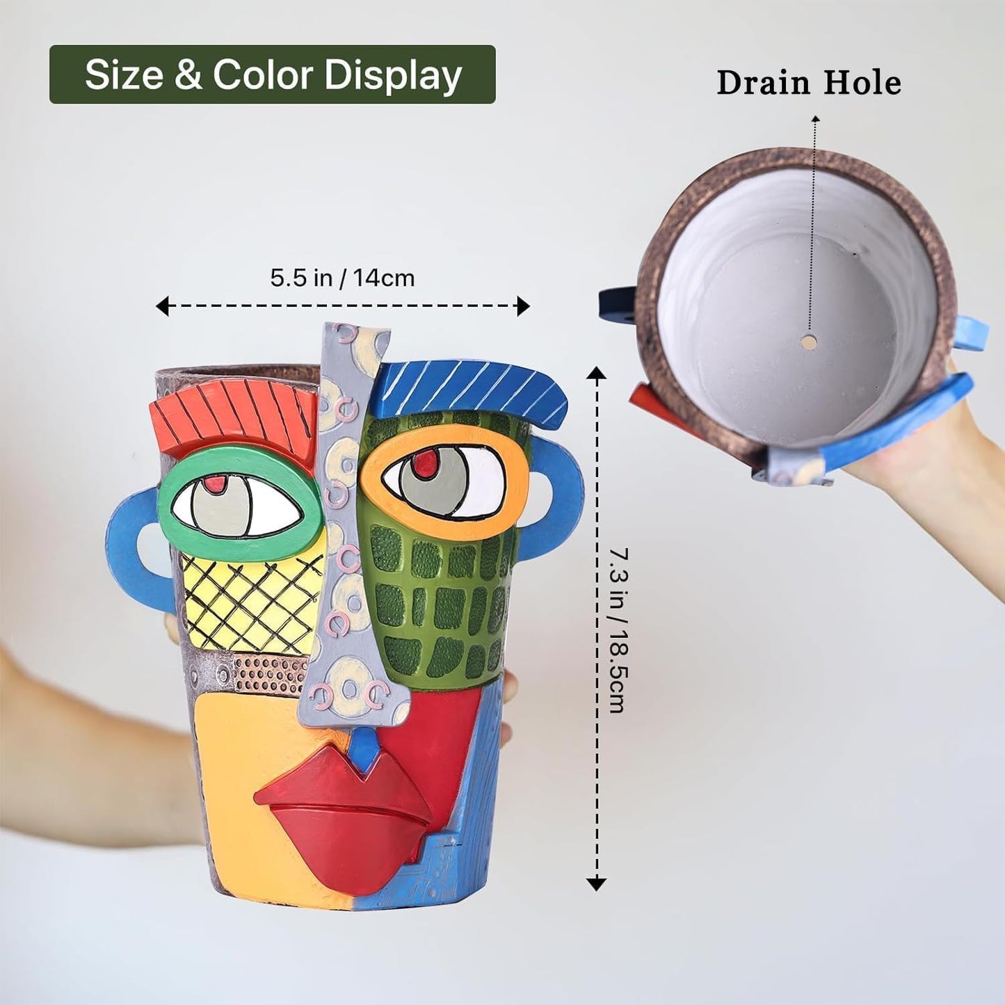 Unique Face Planters Pots Head,Abstract Rainbow Planter,Head Planter for Indoor,Resin Planters for Outdoor Plants,Modern Decor for Flowers Home Decoration for Living Room Bedroom,Patio Decor