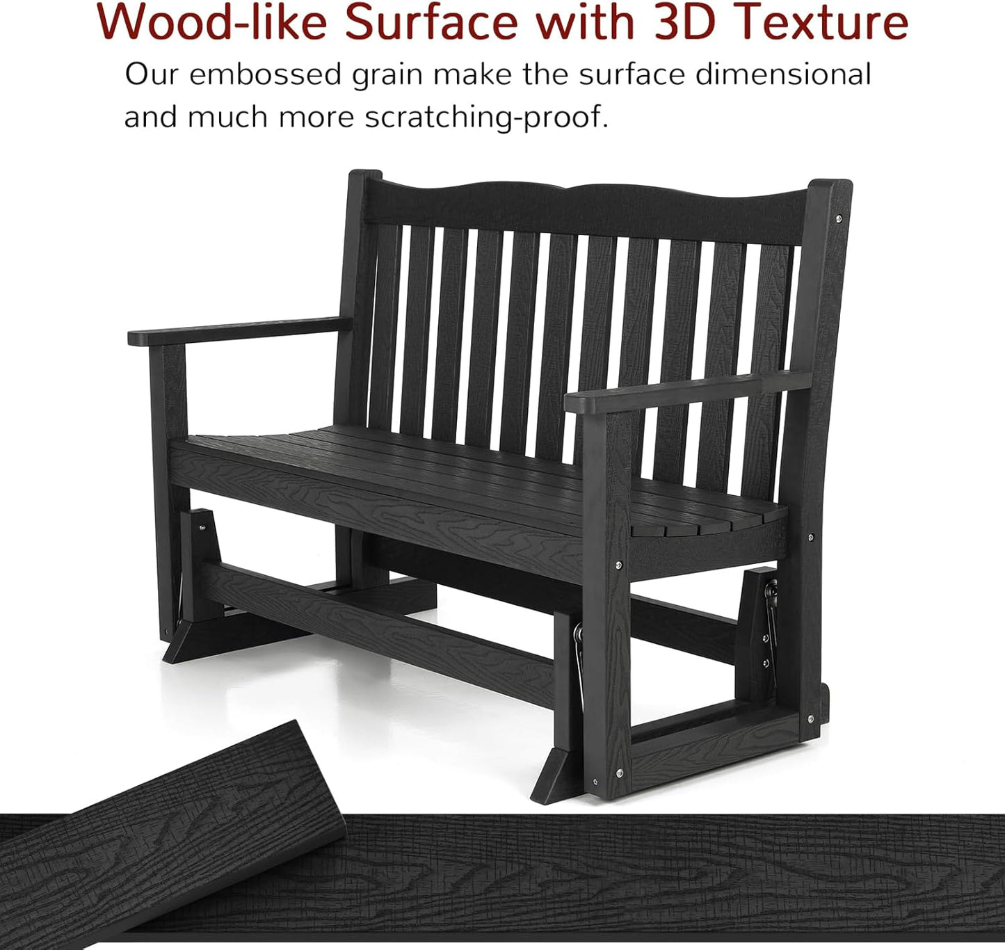 Stoog Outdoor Glider Benches Set of 2, All-Weather Patio Glider with 800 lbs Weight Capacity, Low Maintenance, for Porch, Backyard, and Garden, Black