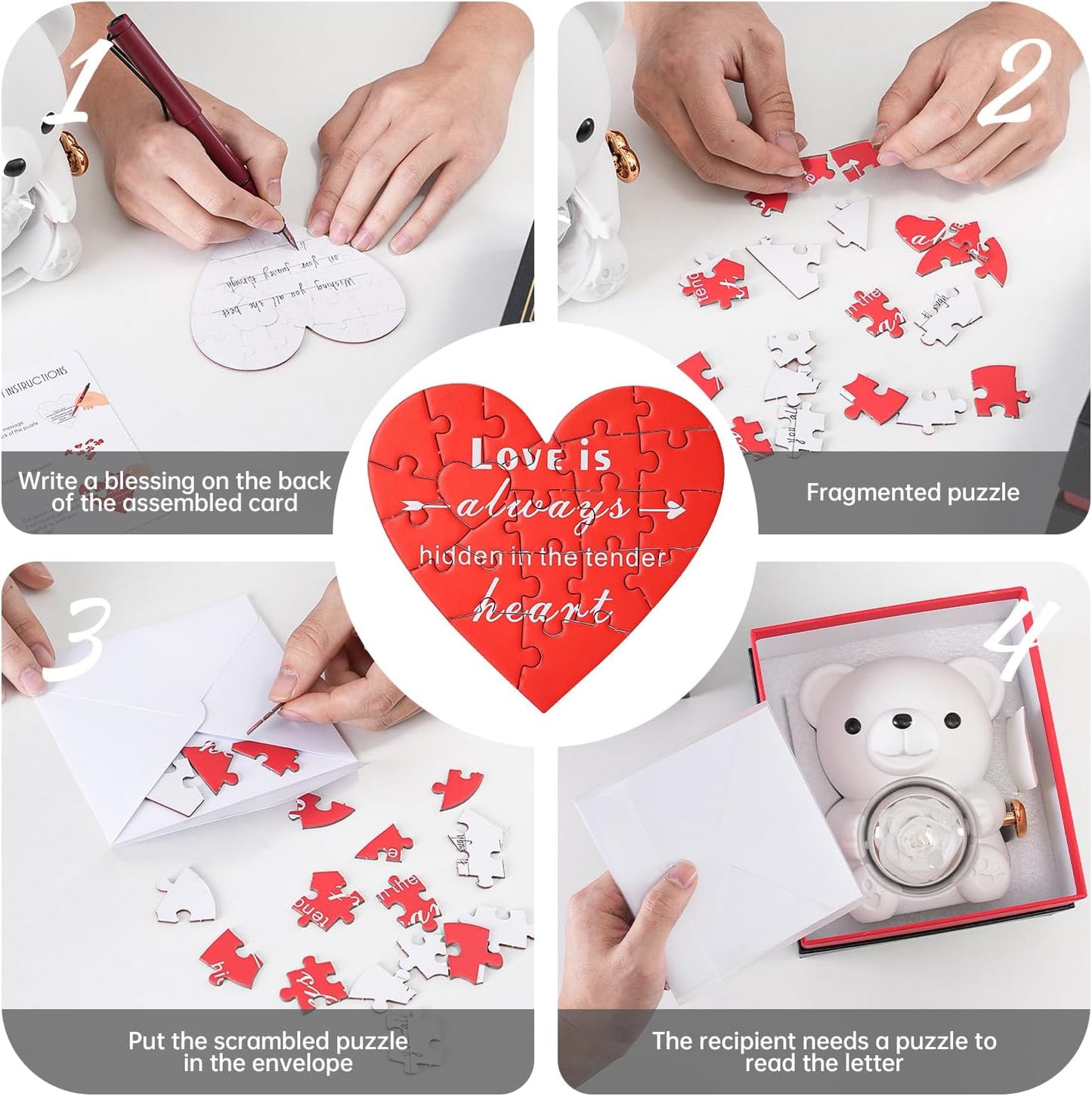 Cute Teddy Bear with Preserved Rose - A Real Rose Flower in Bear with Elegant Gift Box - Romantic Gift for Her in Mother's Day, Weddings, Anniversaries, and Bridal Showers (White)