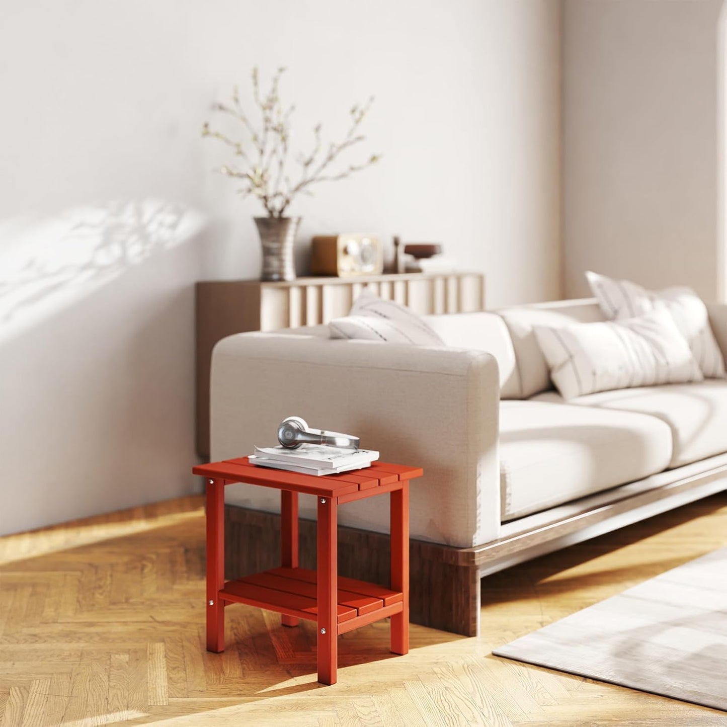 Outdoor Side Table, 2-Tier Small Outdoor Table for Patio, Adirondack Side Tables for Outside or Indoor, Patio End Table for Pool, Porch, Weather Resistant Easy Maintenance-Red