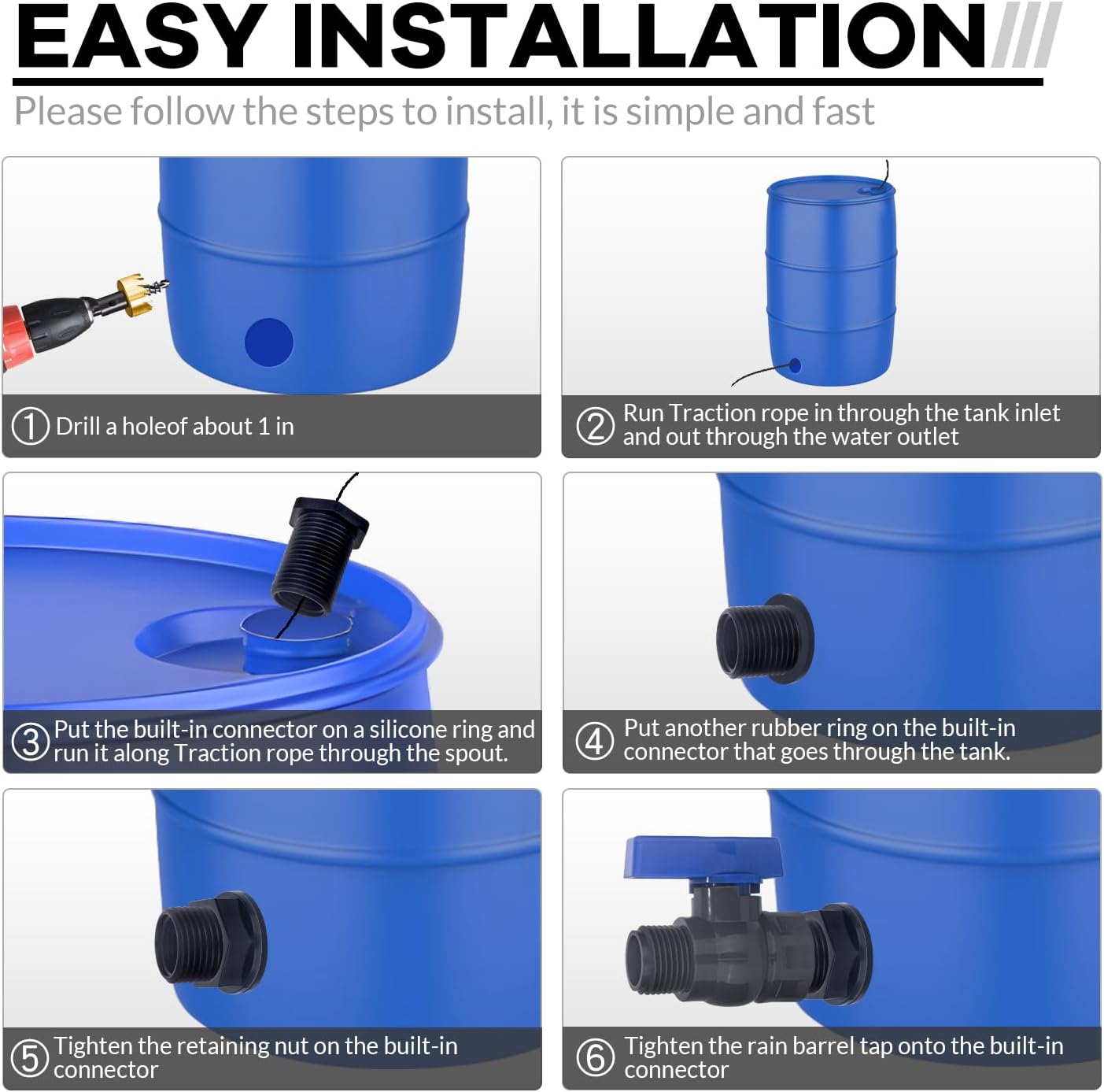 PVC Rain Barrel Spigot Kit 2 Pack 3/4" GHT Garden Hose Shut Off Valve With Bulkhead Fitting Garden Hose Thread Ball Valve for Water Adapter Tanks, Aquariums, Tubs, Pools