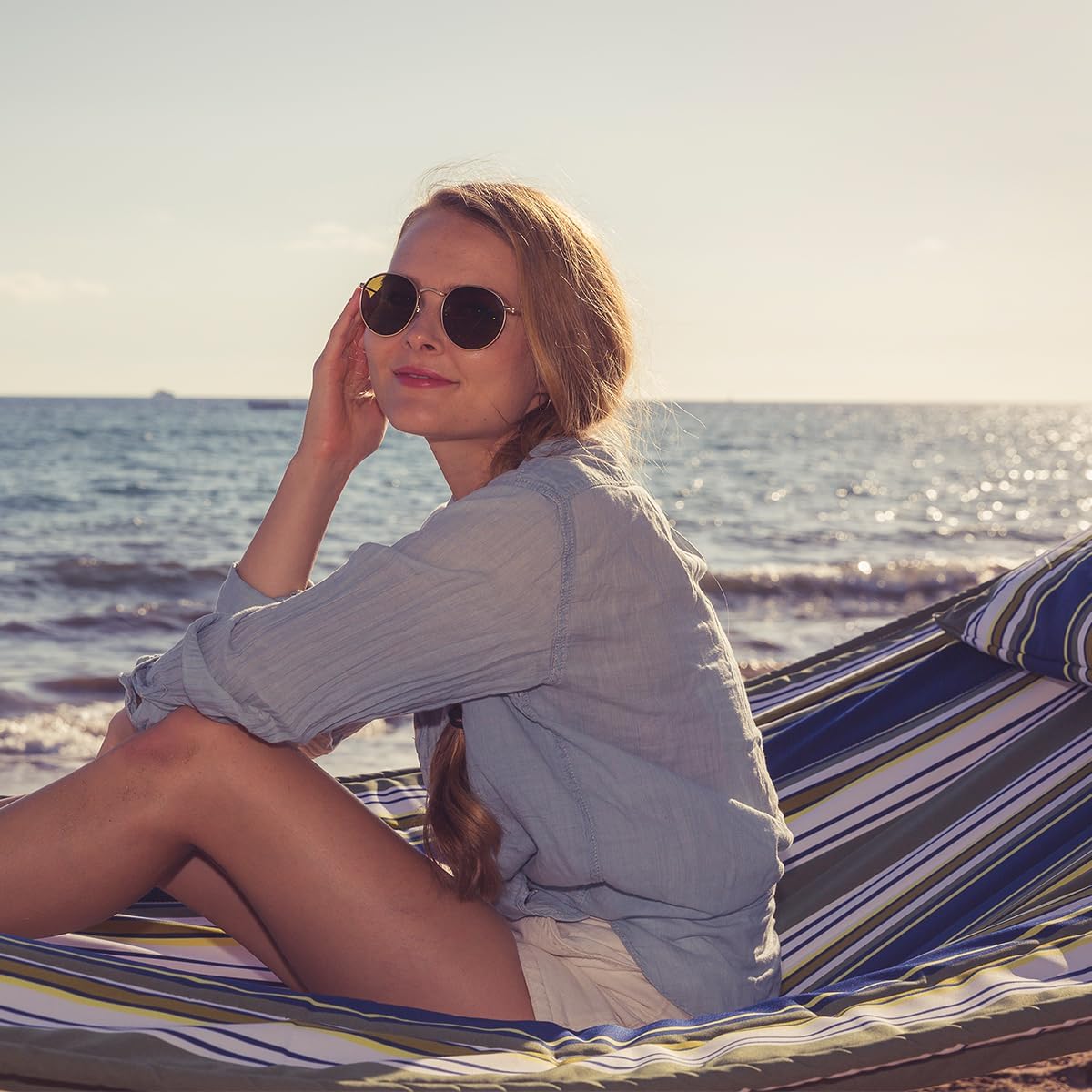 SUNCREAT Double Hammocks 2 Person with Extra Large Pillow, Non Fading Tree Hammocks for Outside, Blue&Aqua