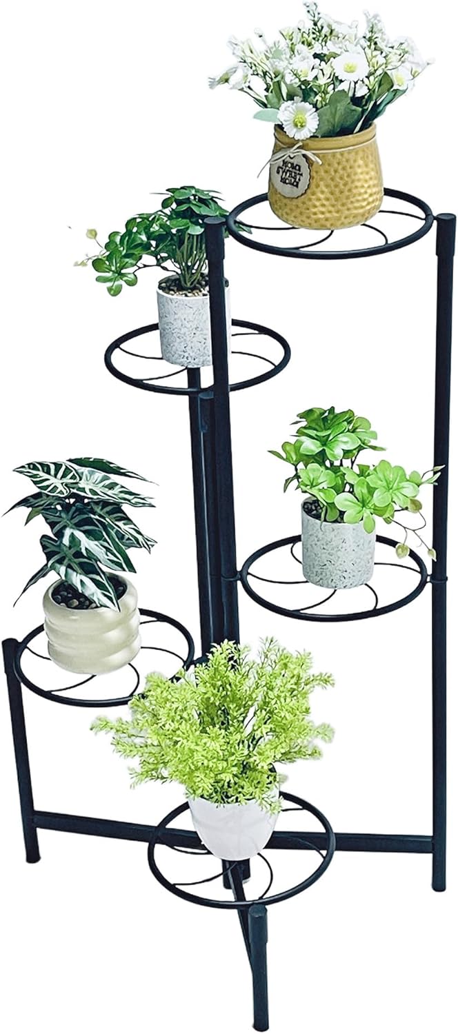 Corner Plant Stand Indoor Outdoor Tall Metal Flower Pot Stands for Multiple Plants 5 Tier Heavy Duty Plant Shelf for Patio Garden Balcony Living Room Bedroom Black Kite