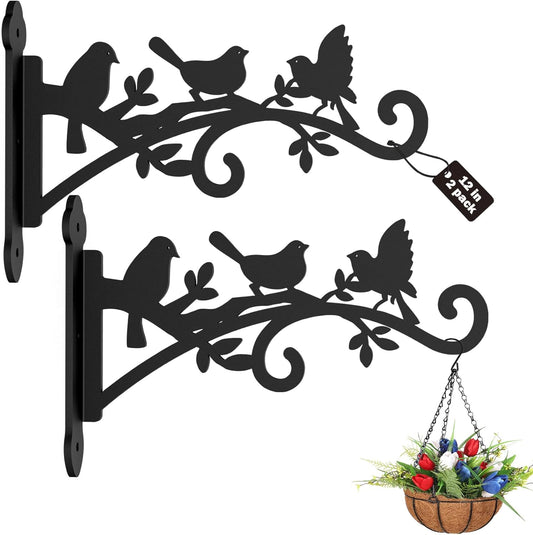 2 Pack Hanging Plant Hanger Outdoor 12-in Bird Feeder Wall Hooks - Heavy Duty Metal Plant Bracket Hook for Hanging Flower Baskets,Wind Chime
