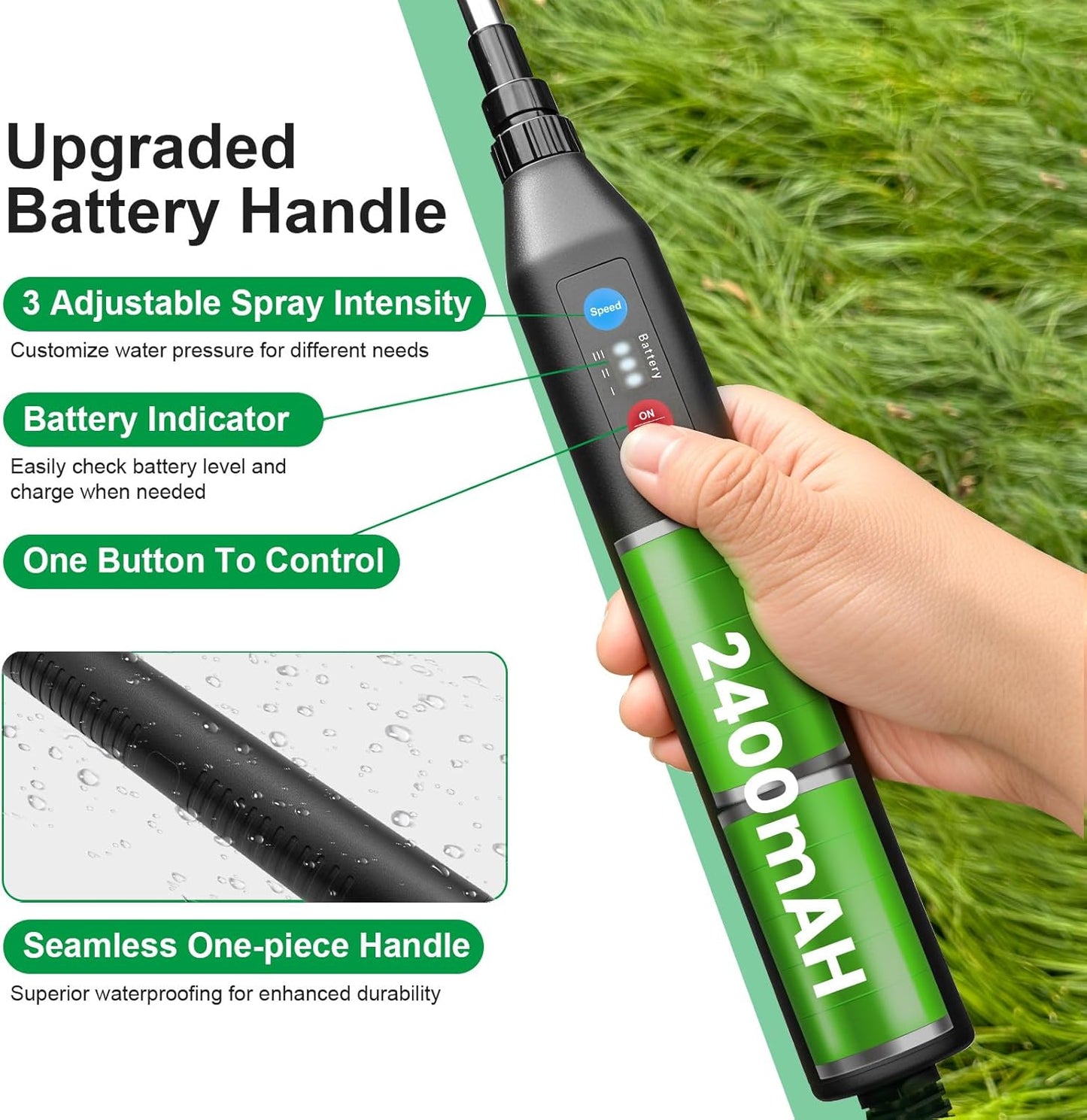 23.6" Battery Powered Sprayer Wand, 2025 Upgraded Electric Sprayer Telescopic Wand with 3 Spray Forces, Battery Indicator, 16.4FT Hose, 3 Mist Nozzles for Lawn and Garden