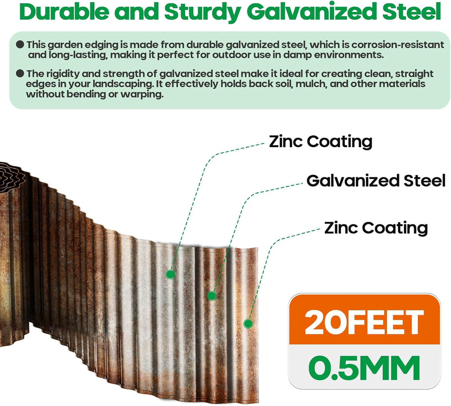 Corrugated Metal Garden Edging,Sturdy Tall Landscape Edging Borders with 6pcs Anchor Stakes, Perfect DIY for Flower Beds, Lawn and Pathway,Tree Surrounds,Paver Edges (Pre-Rusted 8"×20FT)