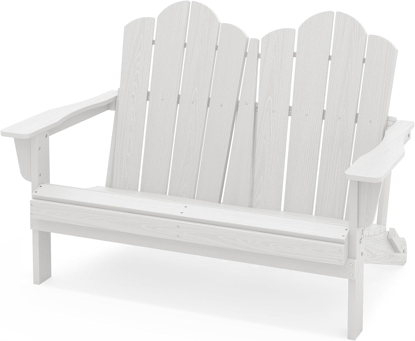 SERWALL Folding Adirondack Bench, HDPE All-Weather Adirondack Loveseat, 660 lbs Capacity, Foldable Outdoor Patio Bench for Deck, Lawn, Garden, White