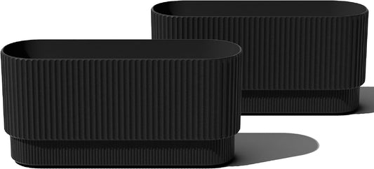 Veradek Demi Series Long Planter for Porch, Patio, Backyard | Durable Plastic-Stone Composite Material | Modern Décor for Shrubs, Flowers