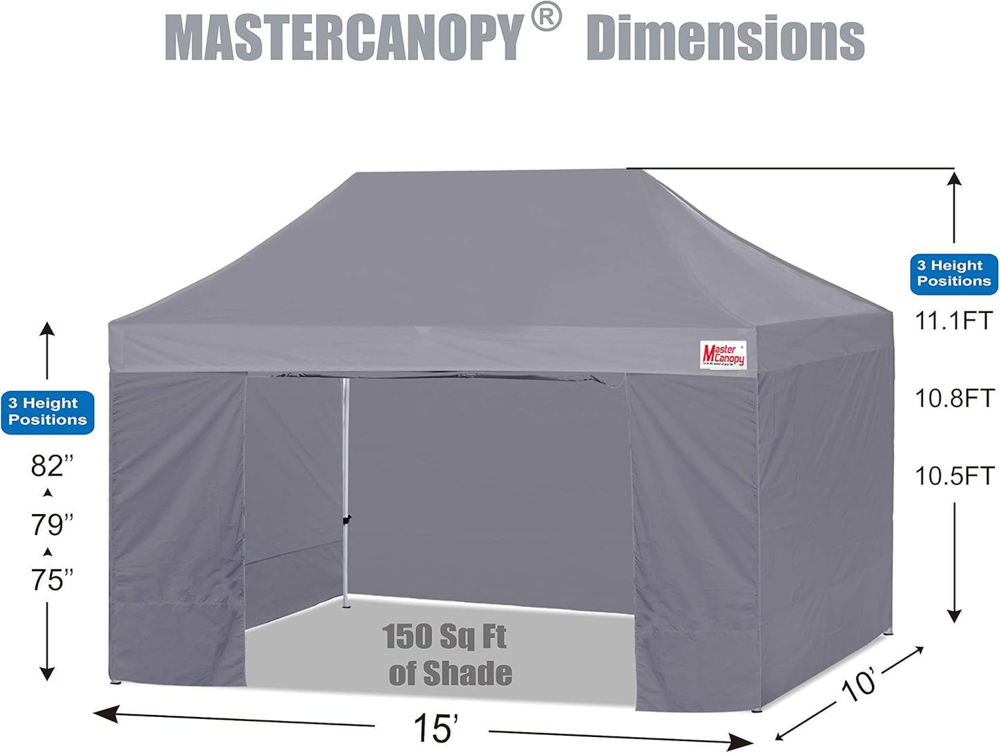MASTERCANOPY Heavy Duty Pop-up Canopy Tent with Sidewalls (10x15,Gray)