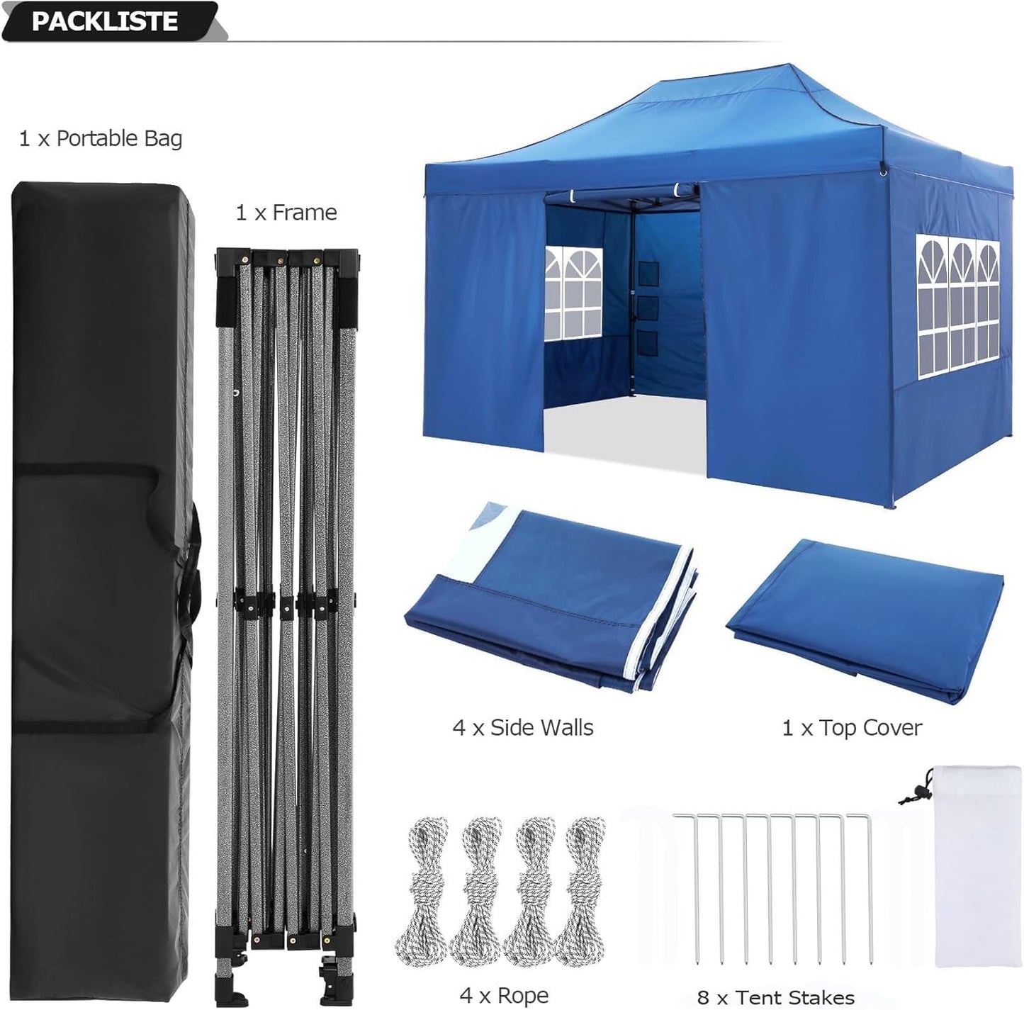 COBIZI 10x15 Pop Up Canopy with 4 Sidewall,Heavy Duty Canopy UPF 50+ All Season Wind Waterproof Commercial Outdoor Wedding Party Tents for Parties Gazebo with Carry Bag(10 x 15 ft Blue)