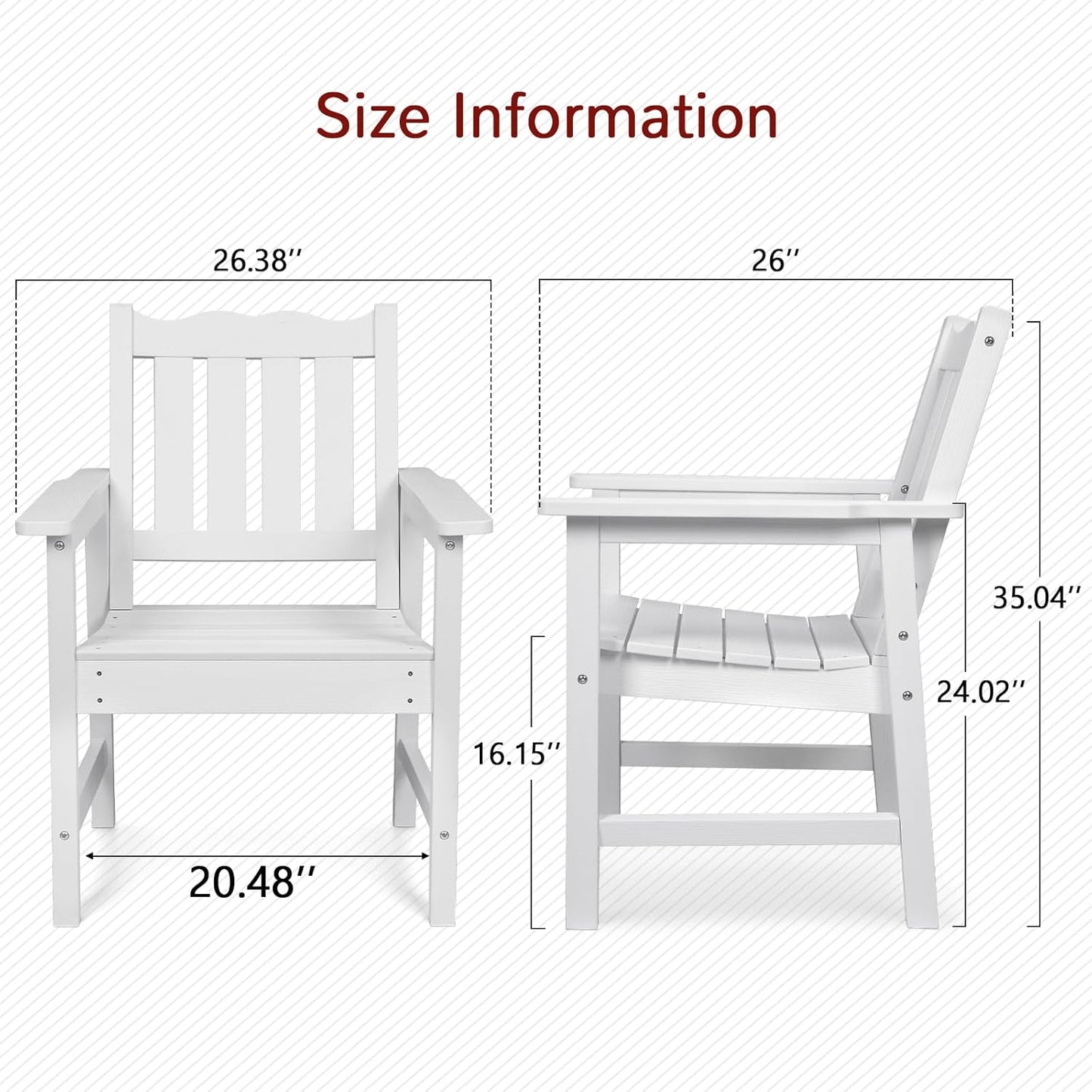 Stoog Oversized Patio Chair, All-Weather Outdoor Chairs with Curved Backrest, 400 lbs Support Patio Dining Chair, for Backyard, Garden, Porch, Deck and Balcony, White