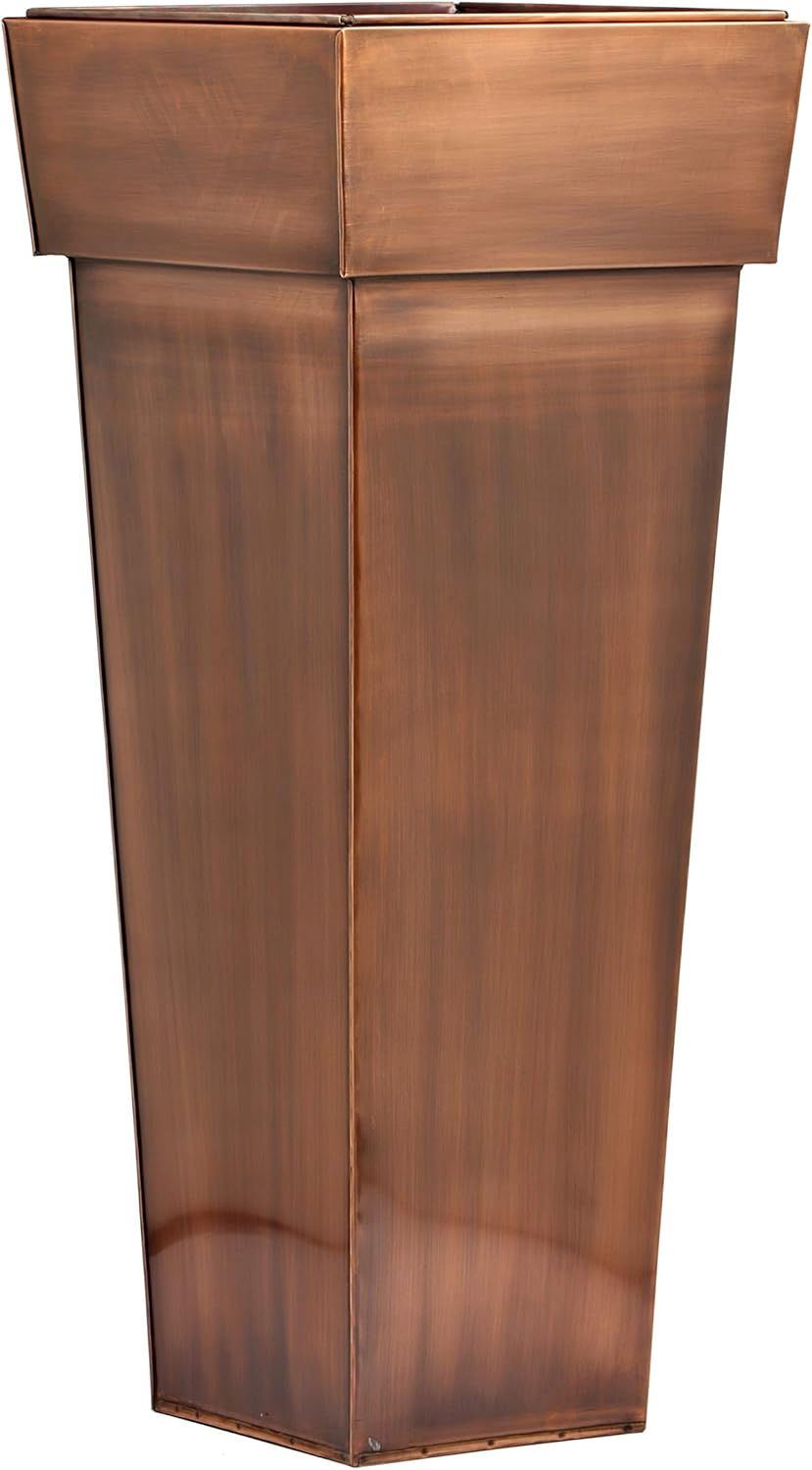 H Potter Tall Square Planter Stainless Steel with Antique Copper Finish Indoor and Outdoor Garden Pot Plant Box Holder for Succulent Flowers 36.5 Inches in Height