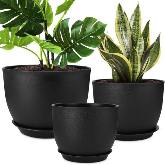 Plant Pots 12/10/9 inch Set of 3, Flower Pots with Multi Mesh Drainage Holes, Large Planters for Indoor Outdoor Garden Plants and Flowers. (Black)