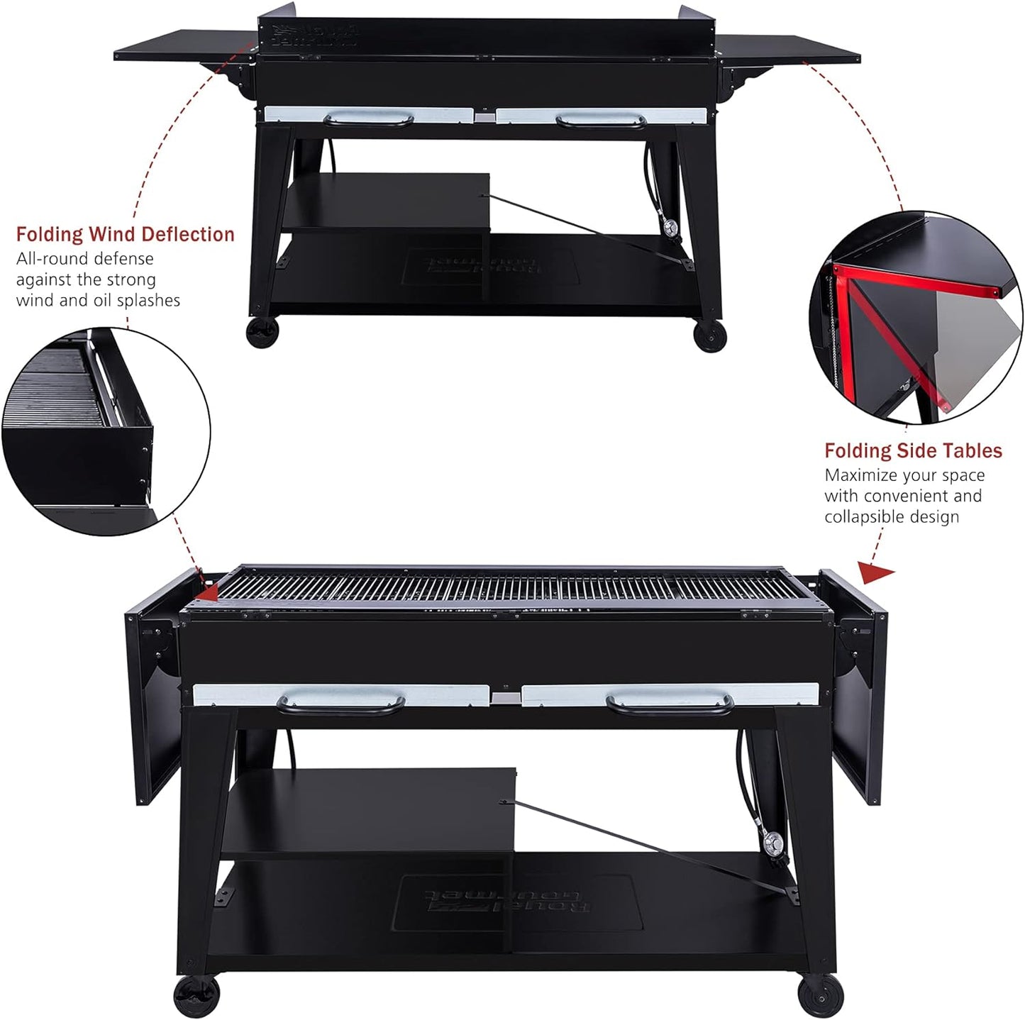 Royal Gourmet GB8003 8-Burner Propane Gas Grill with Foldable Side Tables, Large Propane BBQ Grill with Porcelain-Enameled Steel Wire Grates for Outdoor Party or Backyard Grilling, Black