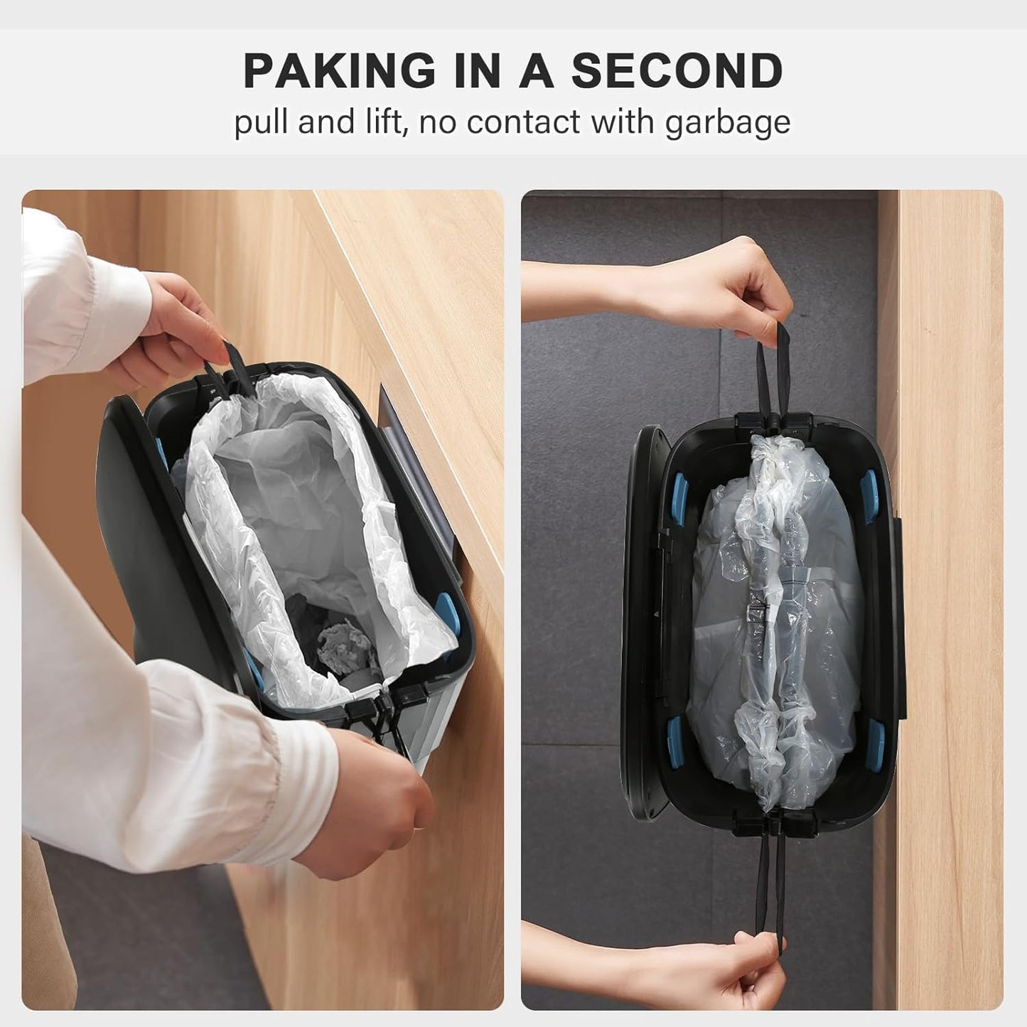 ELPHECO Hanging Trash Can with Lid 2.5 Gallon Kitchen Compost Bin for Under Sink, Plastic Wall-Mounted Garbage Can, Small Kitchen Trash Bin, Small Trash Can with Lid for Office, Bathroom, Black