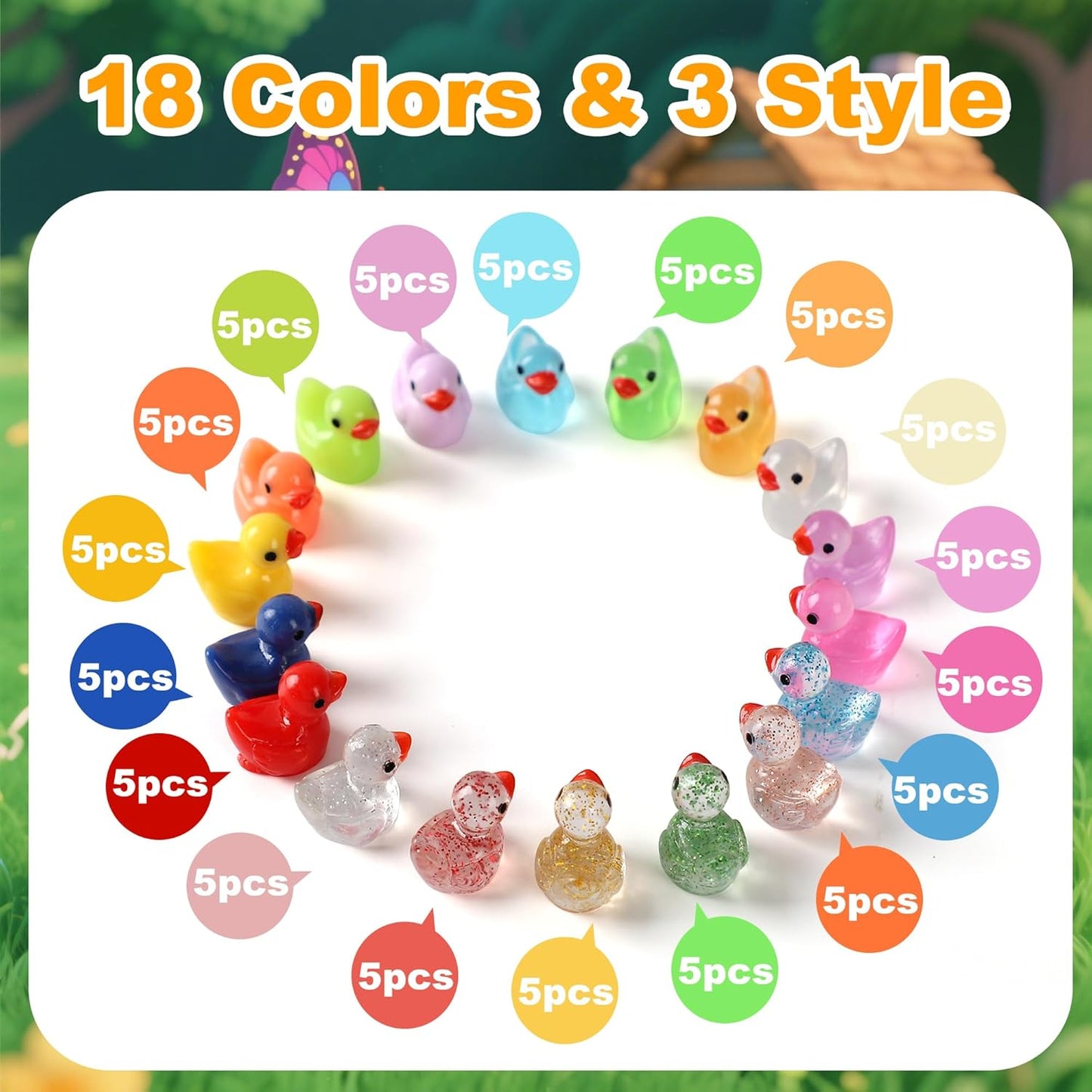 90 Pack Tiny Ducks Little Mini Resin Animals Figures Glitter Plastic Small Duck Glow in The Dark Miniature Garden Figurines Bulk for Micro Fairy Garden Hide Landscape Accessories Decor Aquarium