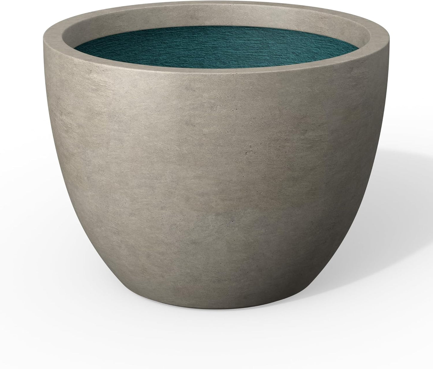 Kante 14.2 Inch Round Concrete Planter - Classic Large Plant Pot with Drainage Hole and Rubber Plug, Suitable for Gardens and Patios, Weathered Concrete Finish with Forest Green Interior