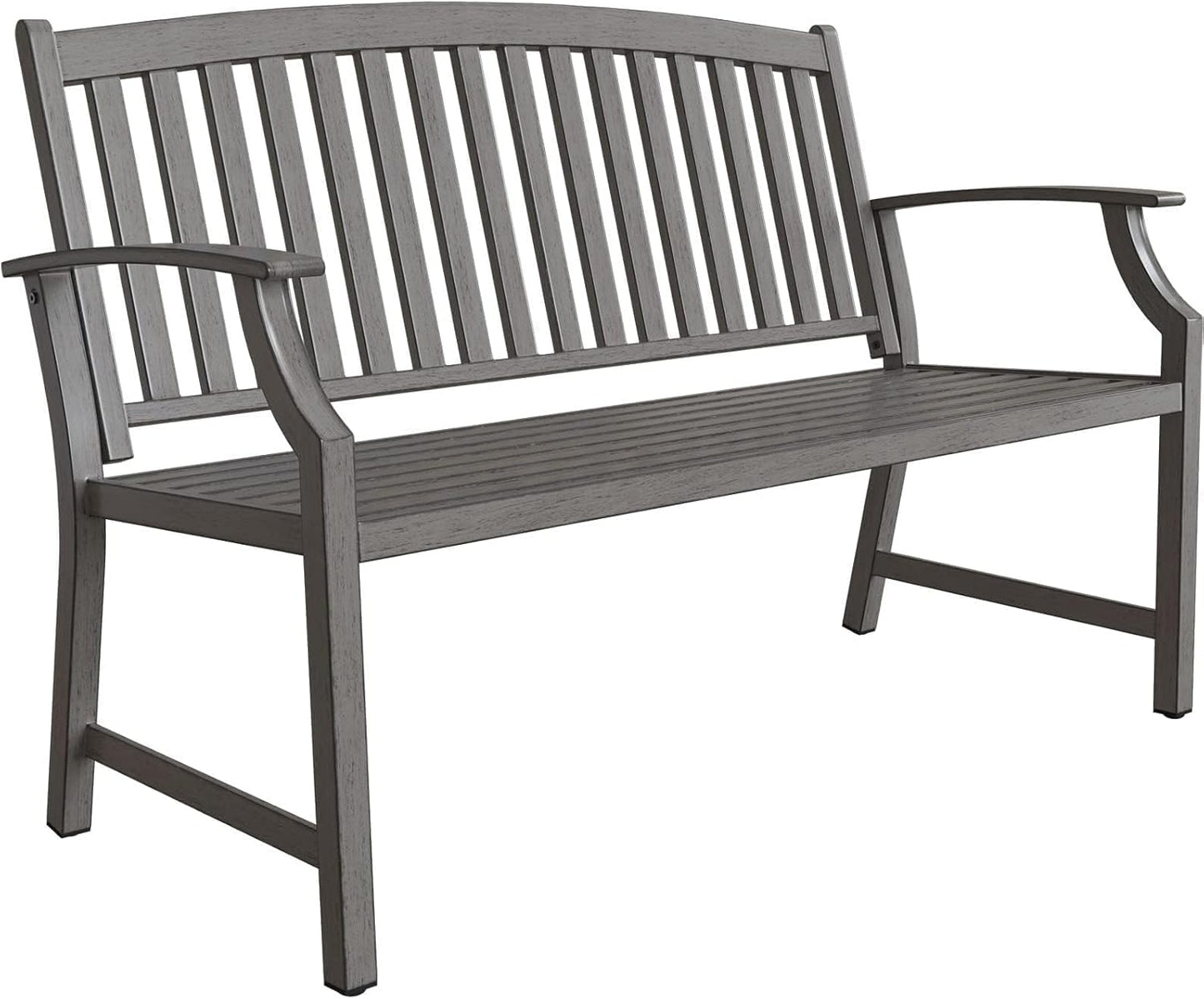 Grand patio 52" Farmhouse Outdoor Bench, Garden Benches with Rust Free Metal Powder Coated Frame and Aluminum Backrest, Faux Wood Grain Finish Frame Patio Bench for Front Porch, Weathered Grey