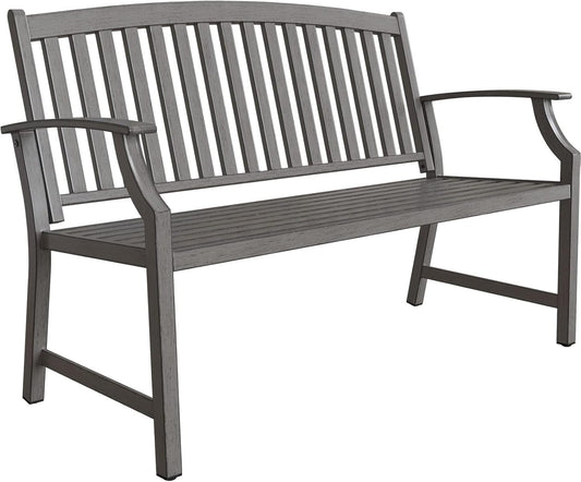 Grand patio 52" Farmhouse Outdoor Bench, Garden Benches with Rust Free Metal Powder Coated Frame and Aluminum Backrest, Faux Wood Grain Finish Frame Patio Bench for Front Porch, Weathered Grey
