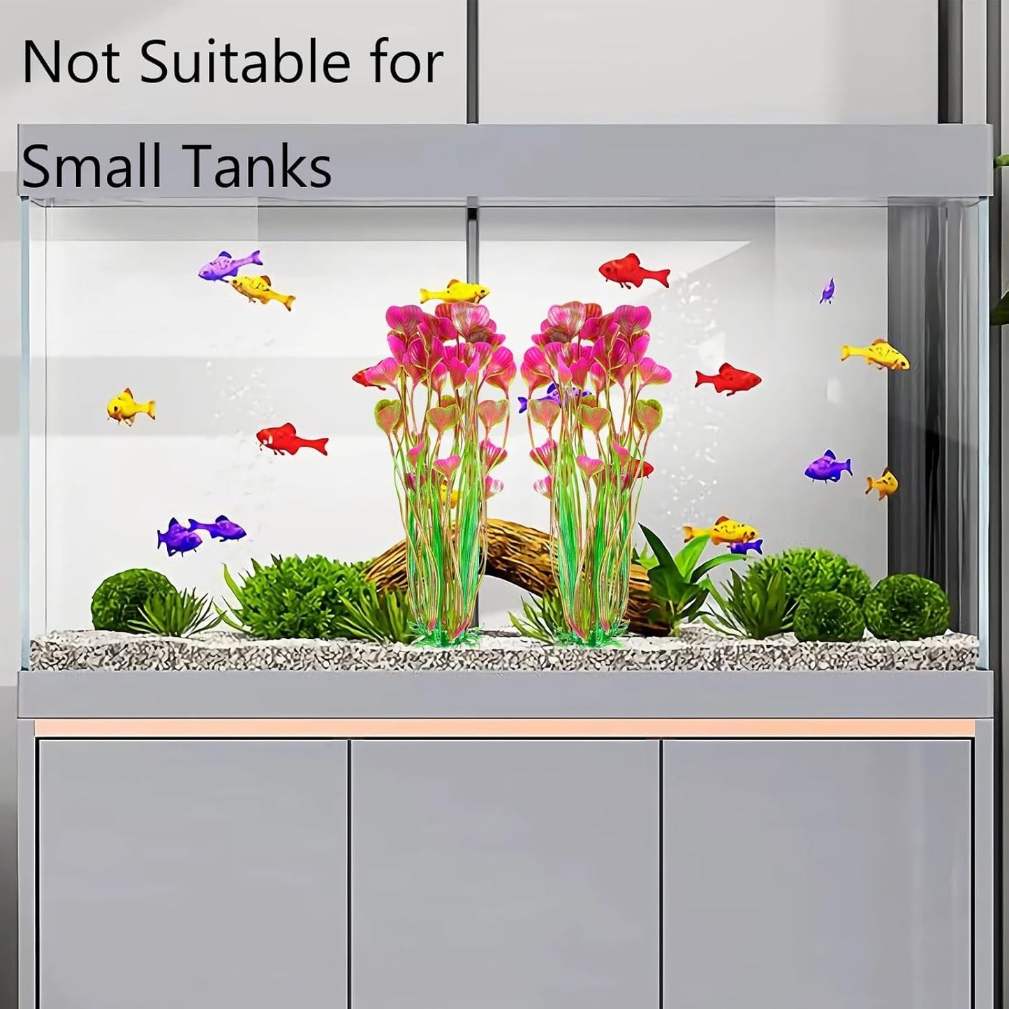 AQUANEAT Artificial Fish Tank Plants, Plastic Aquarium Accessories Large, 15.5 inch Pink Decorations, 2pcs