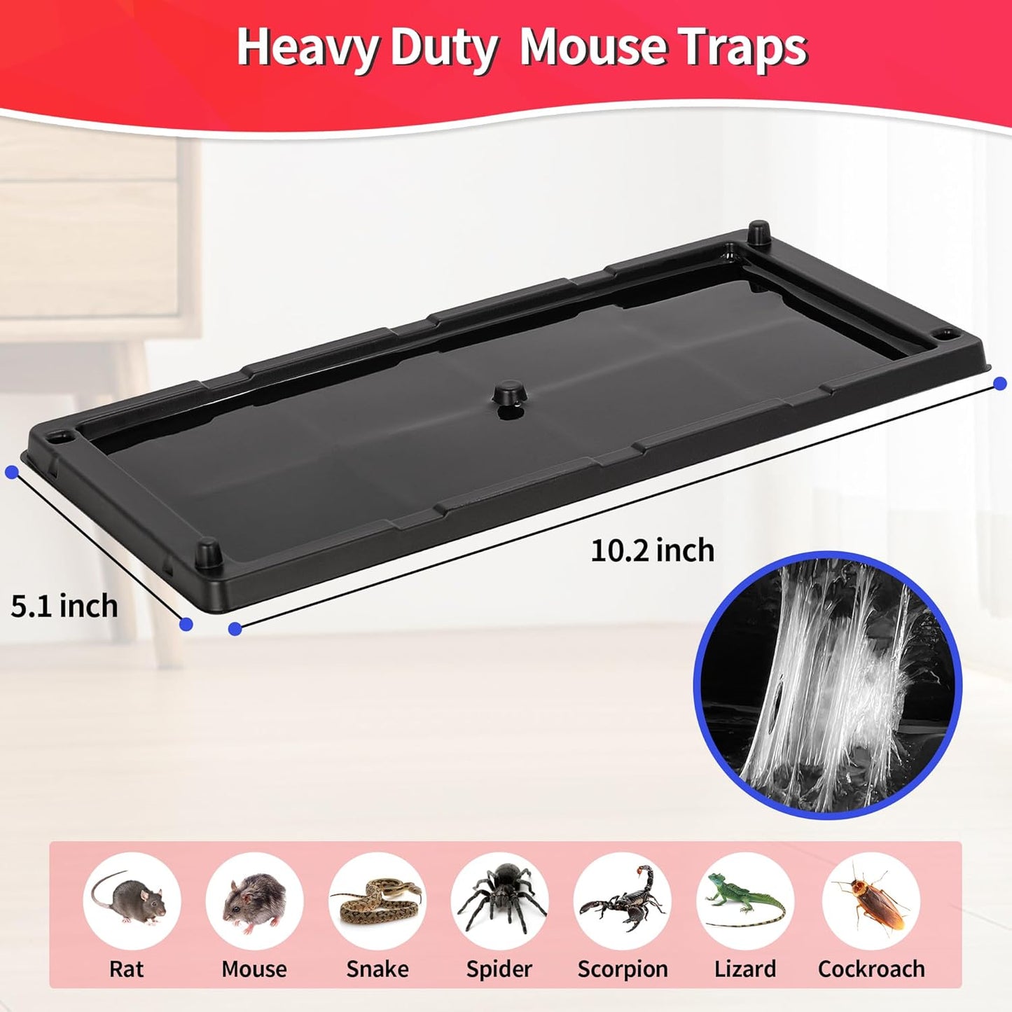 LULUCATCH Sticky Mouse Trap, 60 Pack Large Glue Traps, Pre-Baited Heavy Duty Non-Toxic Bulk Glue Boards Mouse Traps Indoor for Mice, Snakes, Rat, Insects, Cockroaches & Spiders, Pet Safe Easy to Use
