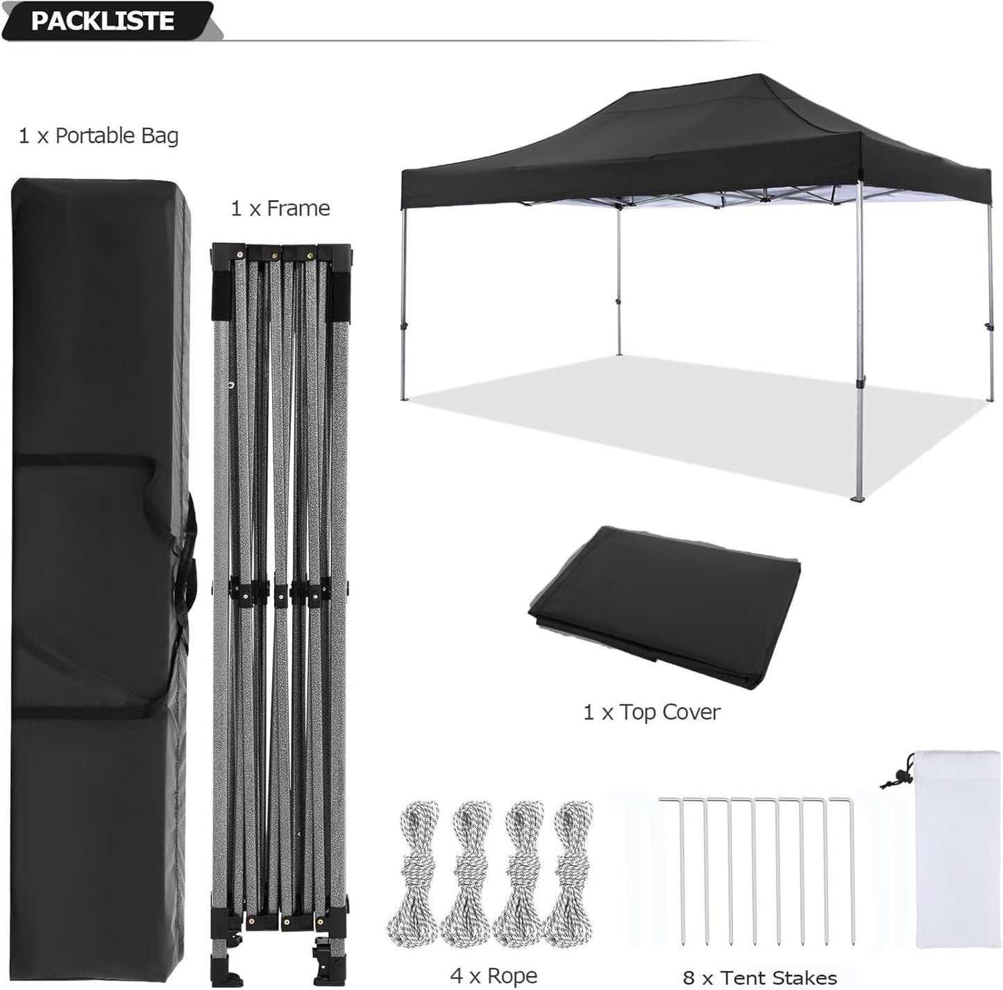 COBIZI 10x15 Pop Up Canopy Without Sidewall,Heavy Duty Canopy UPF 50+ All Season Wind Waterproof Commercial Outdoor Wedding Party Tents for Parties Gazebo with Carry Bag(10 x 15 ft Black)