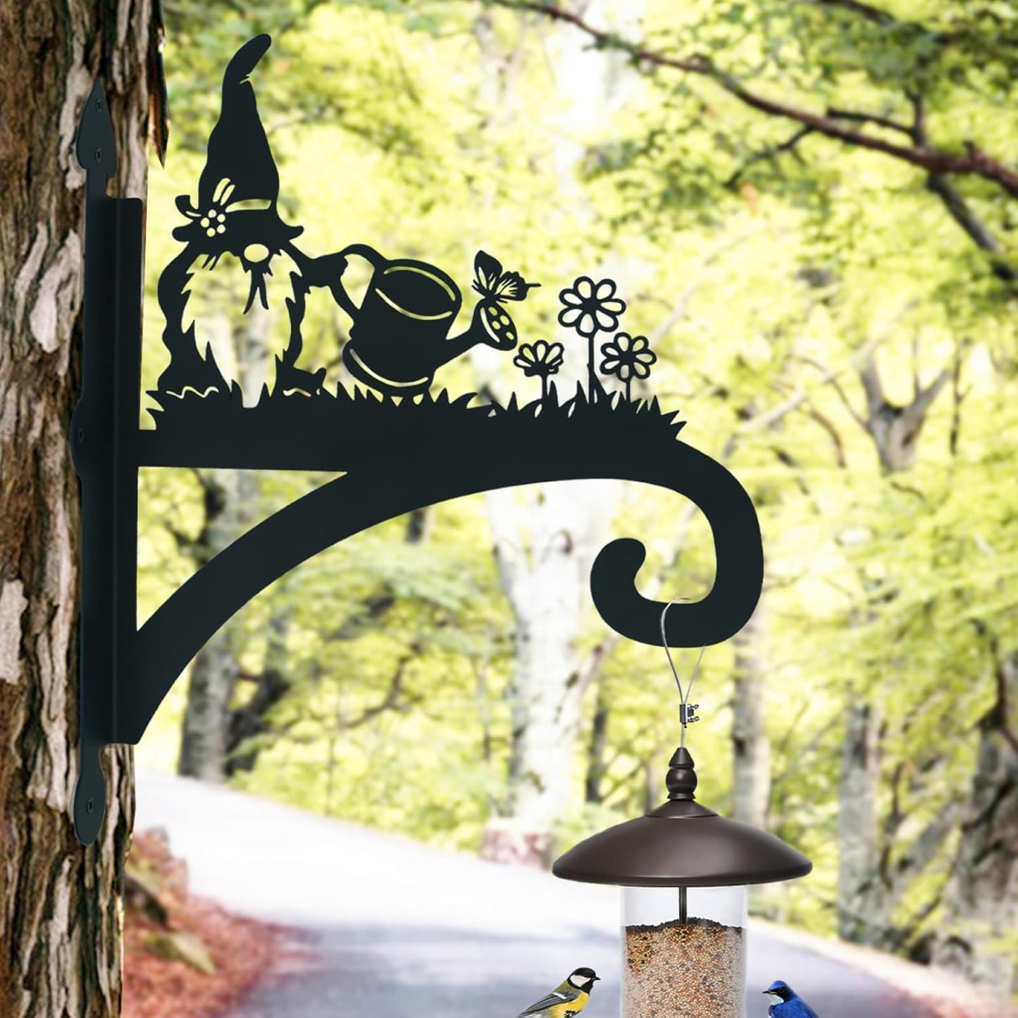 Hanging Plant Bracket Heavy Duty Iron Ornamental Gnome Silhouette Hanging Plant Hangers Outdoor 12 inch Hanging Basket Bracket Hook Wall Mounted for Flower Pot, Lantern, Bird Feeder, Wind Chimes