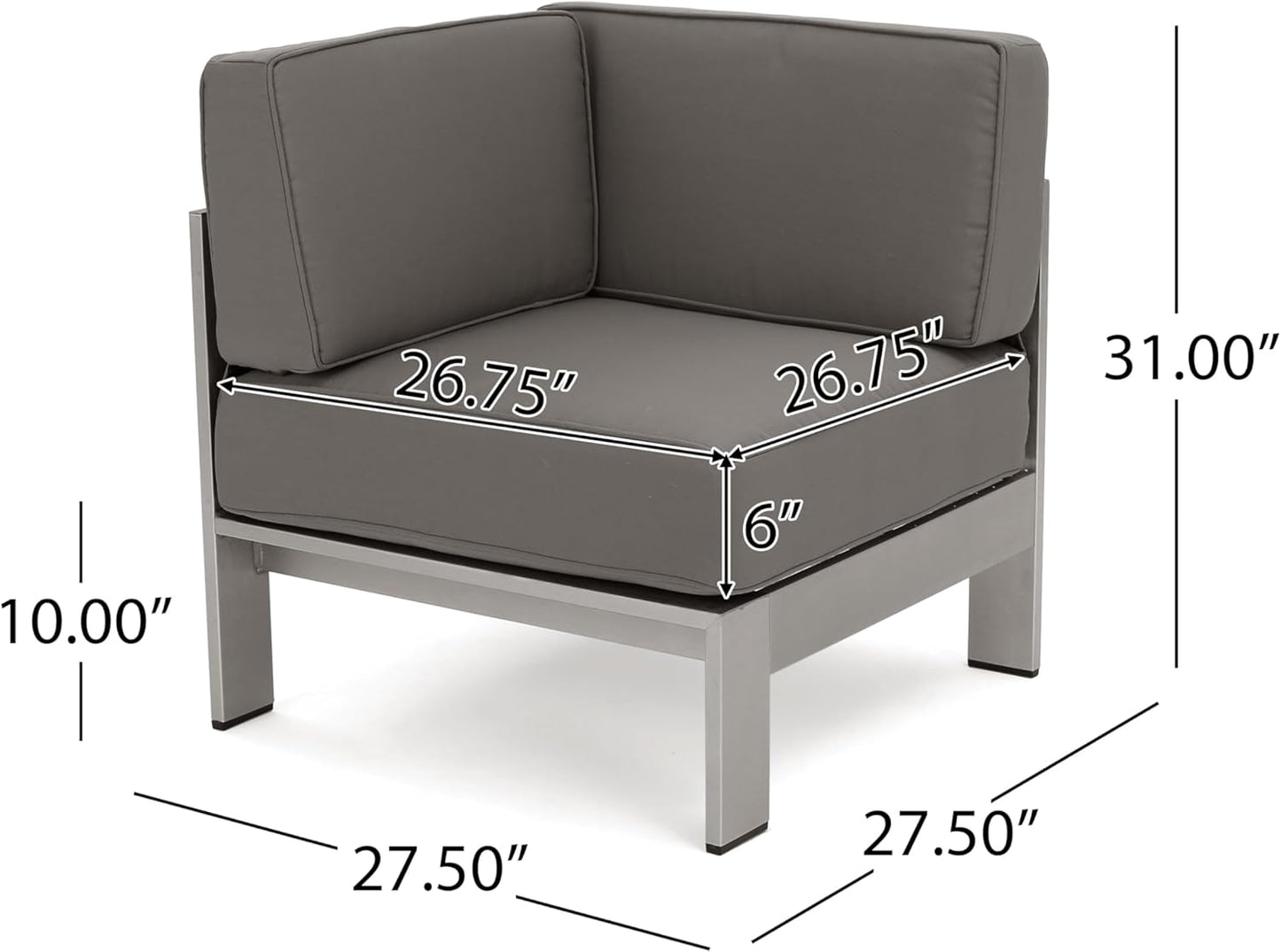 Outdoor Aluminum Furniture Set, 4-Person Patio Sectional Conversation Sofa Set, L-Shaped Outdoor Sectional Sofa with Cushions for Patios, Poolsides, Gardens (Khaki, Silver+Grey)