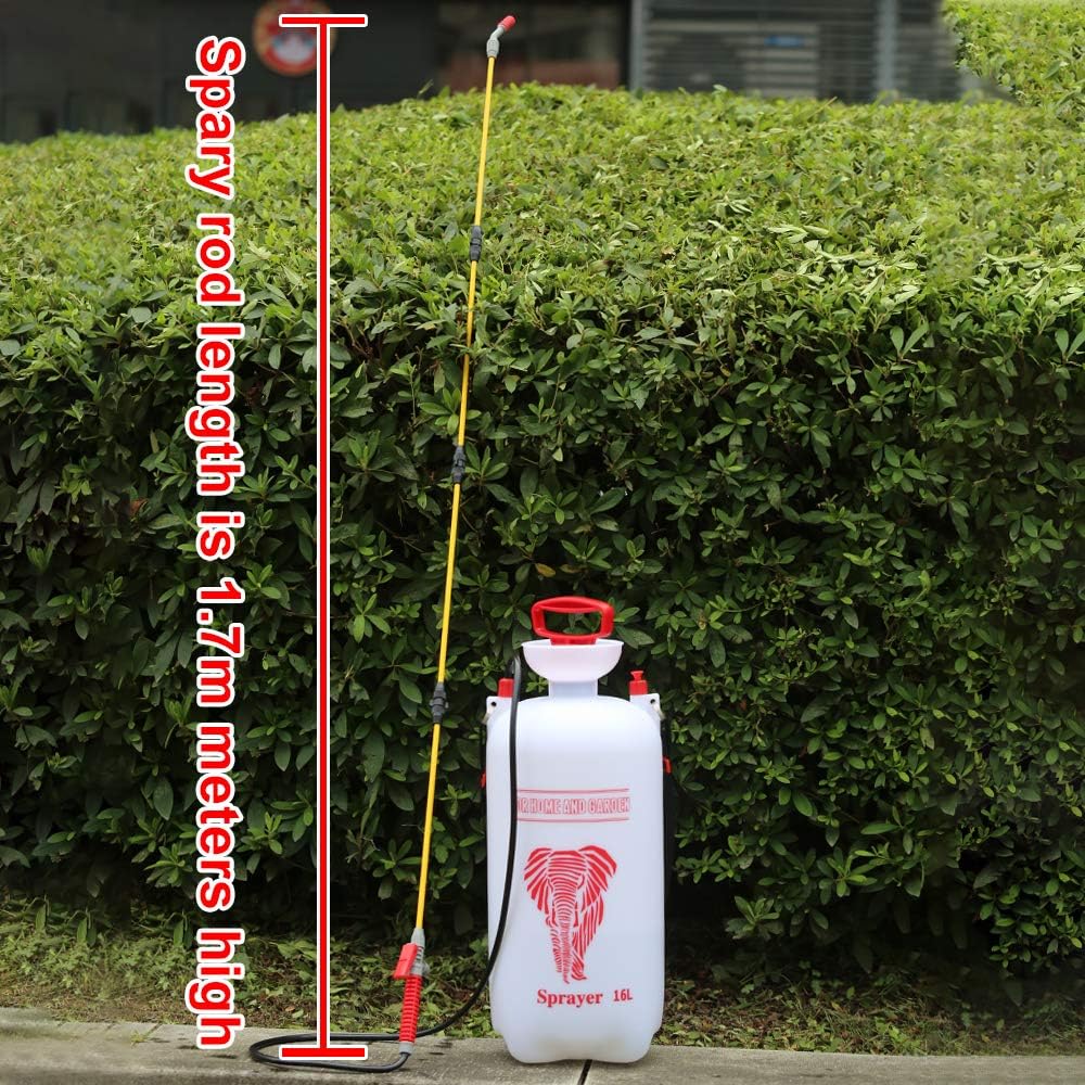 CLICIC 4 Gallon (16L) Lawn and Garden Portable Sprayer Pump Pressure Sprayer with Four Spray Poles Totaling 52 inches in Length