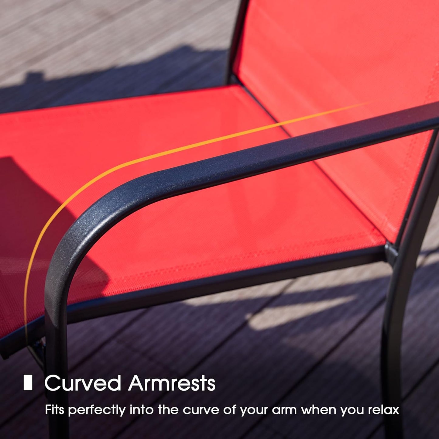 VICLLAX Patio Dining Set for 6, Outdoor Furniture Set Includes 47.2" Round Patio Table and 6 Patio Sling Chairs, Black Tabletop and Red Fabric