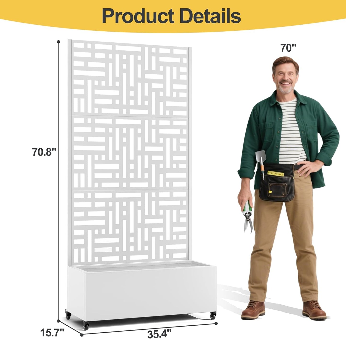 Raised Garden Bed with Trellis and Wheels,73"x35"x16" Metal Raised Garden Bed,White Modern Metal Planter with Climbing Trellis for Vines & Vegetables