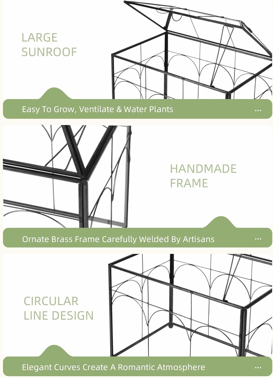 Handmade Glass Planter Terrarium with Lid, Indoor Tabletop Centerpiece Display Box Modern Decor DIY Gift Plant Terrarium Container for Succulent Cacti Air Plants Flower (Black)