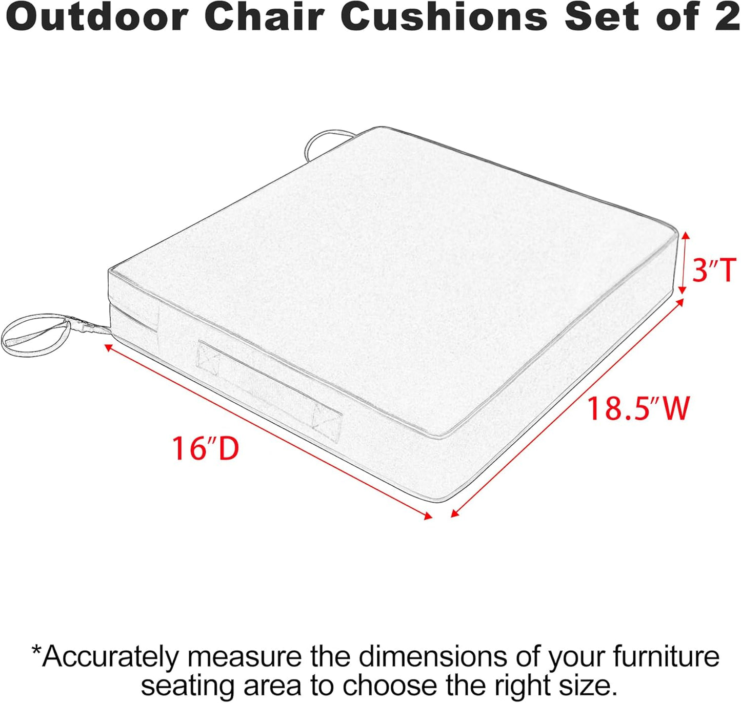 Favoyard Patio Chair Cushions 18.5 x 16 x 3 Inch Waterproof Outdoor Seat Cushions for Patio Furniture 3-Year Color Fastness Garden Sofa Couch Pads with Handle & Adjustable Straps Set of 2, Dark Grey