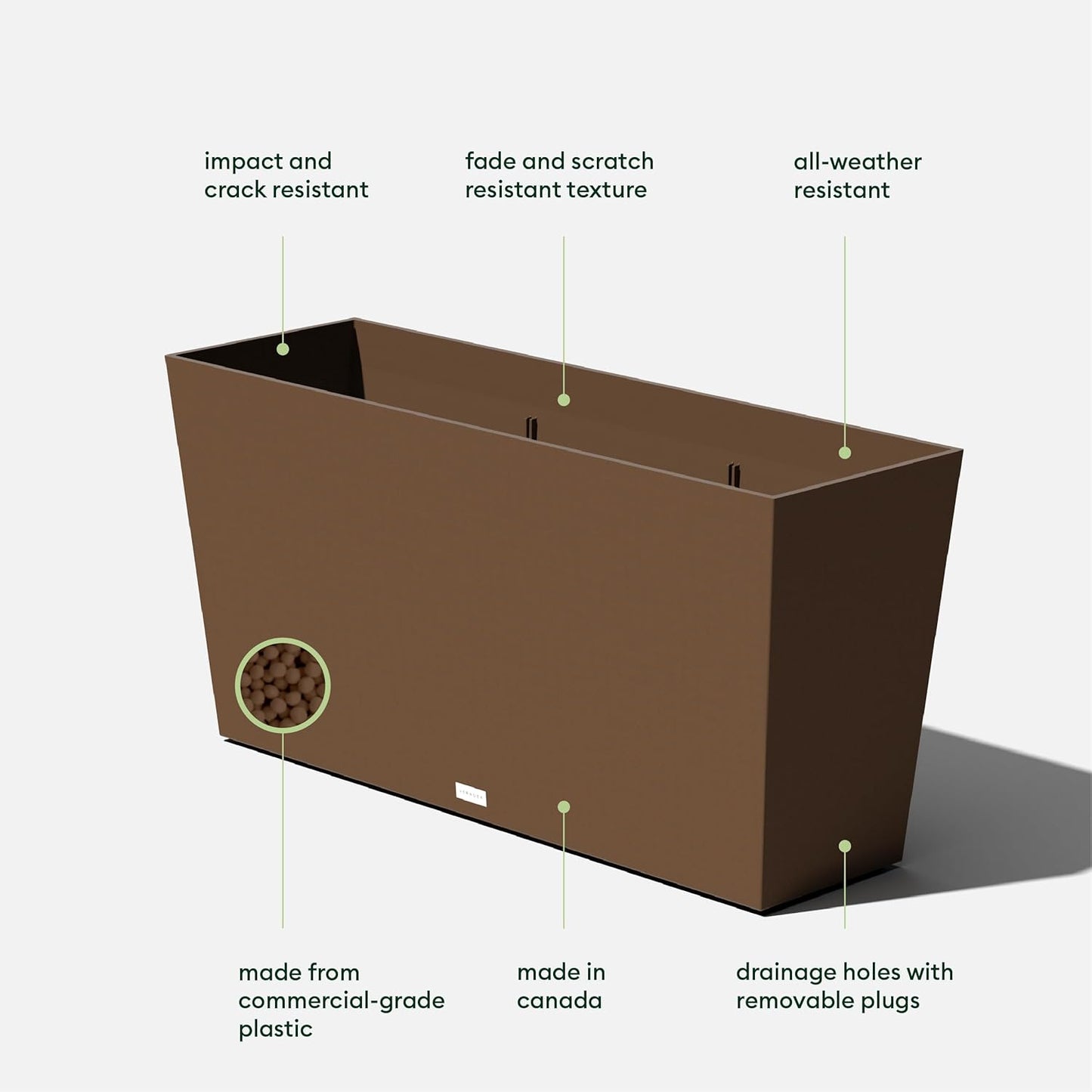 Veradek Pure Series Midori Trough Planter - Large Rectangular Planter for Indoor or Outdoor Deck/Porch | Durable All-Weather Use with Drainage Holes | Modern Decor for Shrubs, Flowers, Small Plants