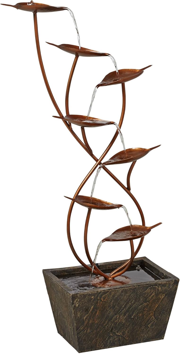 Ashton Curved Leaves 41" High Large Modern Indoor Outdoor Decor Copper Resin Floor Fountain Standing Waterfall Tiered Cascading Water Feature for Outside Garden Patio Yard Backyard - John Timberland
