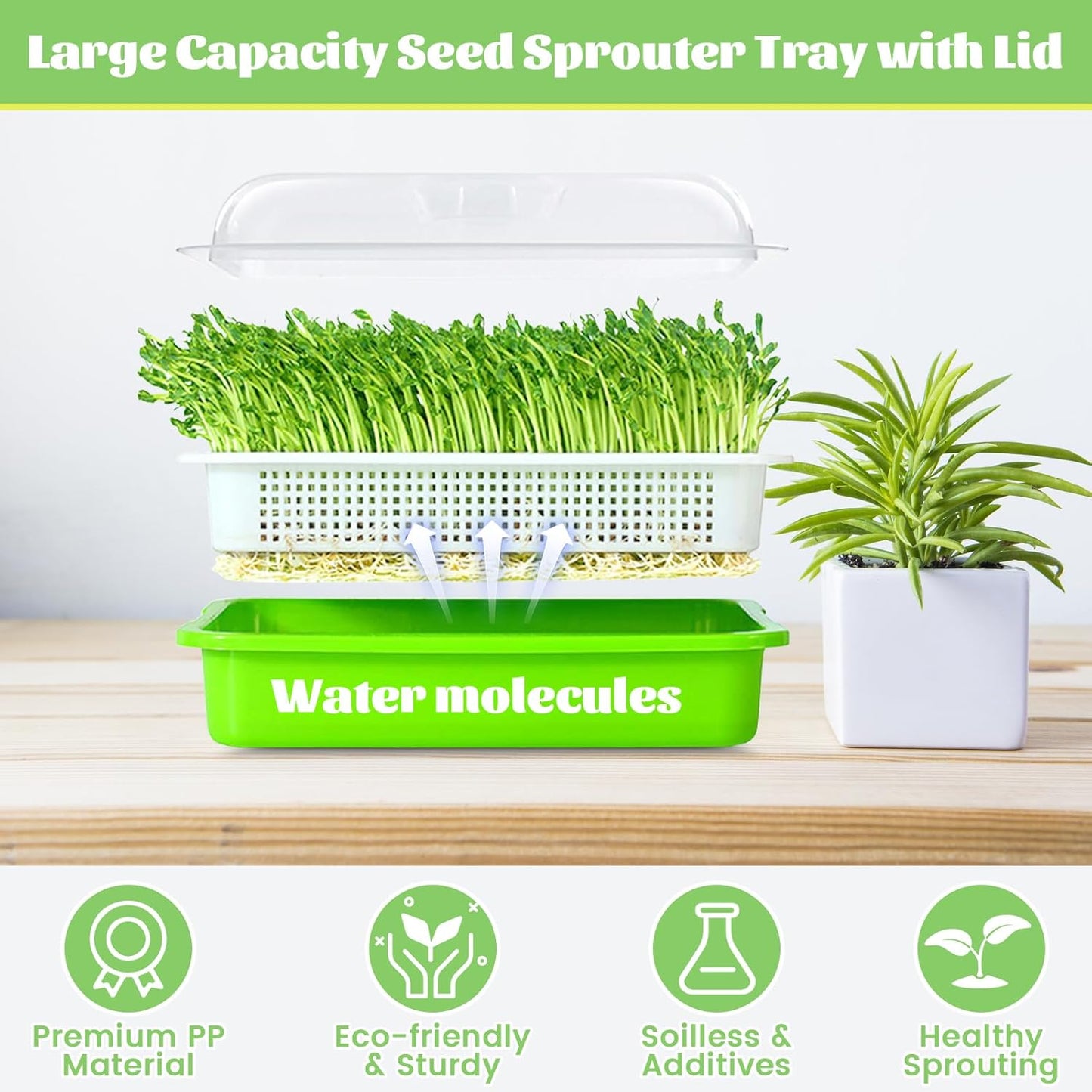Legigo 2 Pack Seed Sprouter Trays with Lids- Soil-Free Cultivation Germination Tray, BPA Free Micro Greens Growing Trays Seed Sprouting Trays Kit with Germinating Paper for Wheatgrass, Beans and More
