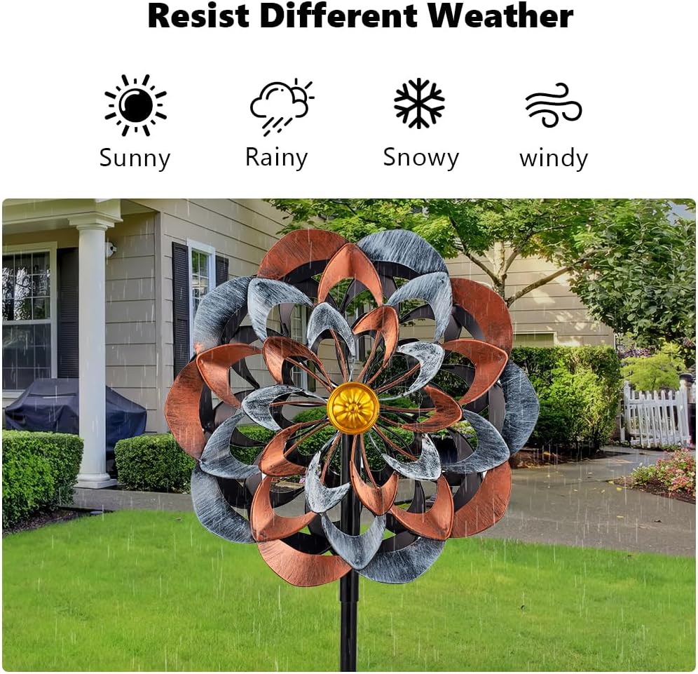 VEWOGARDEN 360° Outdoor Metal Wind Spinners Kinetic Wind Sculptures & Spinners for Yard Garden Lawn Patio Decorations, Gray & Bronze