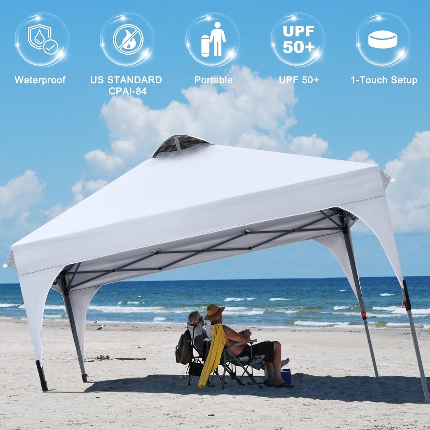 COOSHADE Pop Up Canopy Tent, 10x10 Easy Setup Instant Canopy Sun Shelter Beach Tent, Portable Sports, White