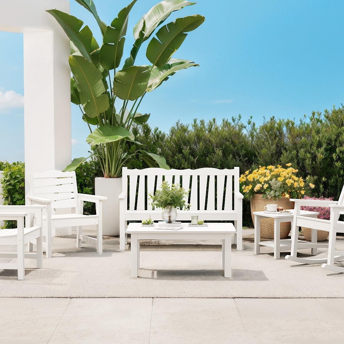 Outdoor Bench Weatherproof, 2-Person Garden Benches for Outdoors, All Weather HIPS Patio Bench Holds up to 800lbs, Never Rot or Fade, Comfort Bench for Porch, Garden, Patio, Backyard and Park, White