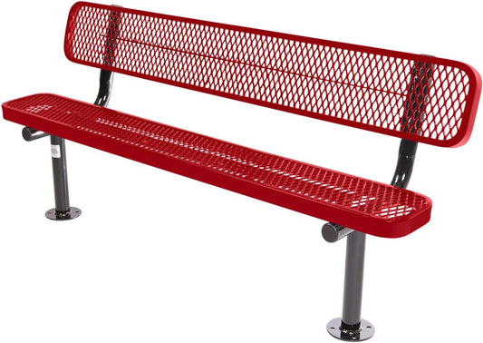 Coated Outdoor Furniture Heavy-Duty Outdoor Bench Thermoplastic Coated, Expanded Metal, Commercial-Grade Seating, Made in America (Surface with Back, 6 Ft, Textured Red)