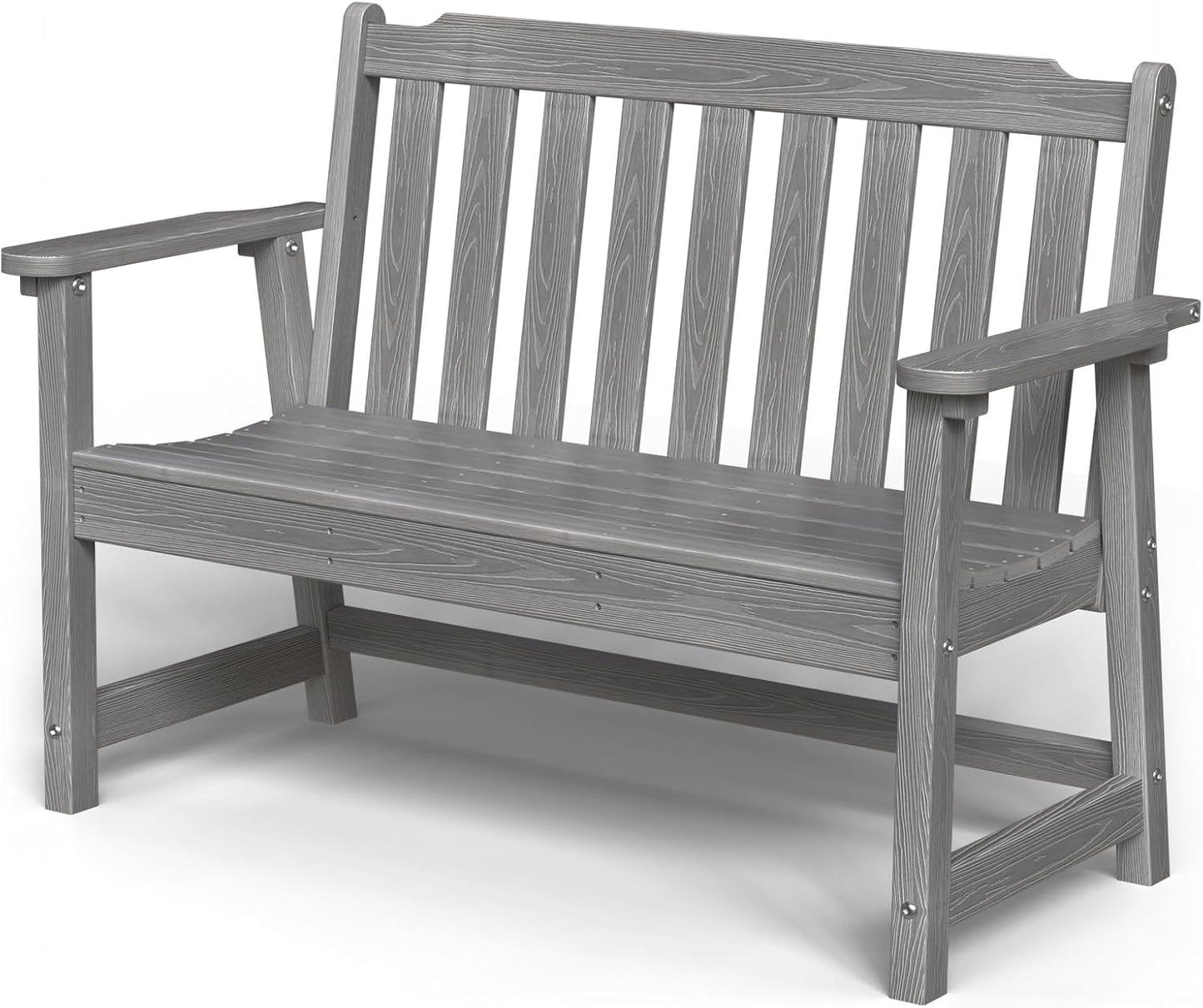 Outdoor Bench, 2-Person HDPE Garden Bench, All Weather Poly Patio Bench for Outdoors, Garden, Backyard, Porch and Park, 660 lbs Weight Capacity, Grey