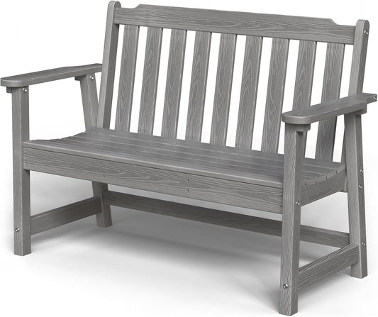 Outdoor Bench, 2-Person HDPE Garden Bench, All Weather Poly Patio Bench for Outdoors, Garden, Backyard, Porch and Park, 660 lbs Weight Capacity, Grey