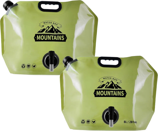 Collapsible 8L Water Storage Bag, BPA-Free Portable Folding Water Jug with Adjustable Faucet, Leakproof Emergency Water Bag for Camping, Hiking, Riding, Outdoor Sport (GREEN, 2)