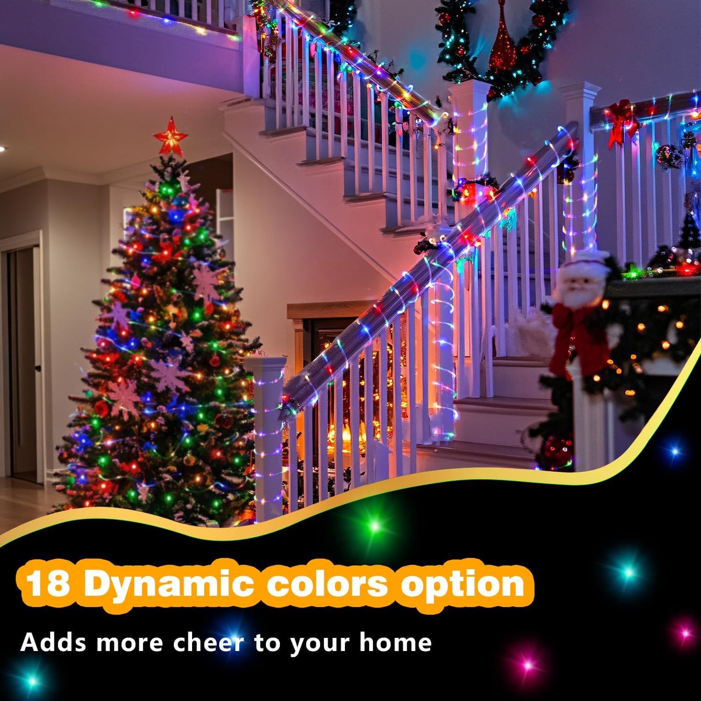 LED Rope Lights Indoor with USB Powered, 66Ft (33Ft X 2 Pack) 200 LED String Lights Outdoor with Remote,16 Color Changing Rope Lights for Outside Garden Party Wedding Christmas