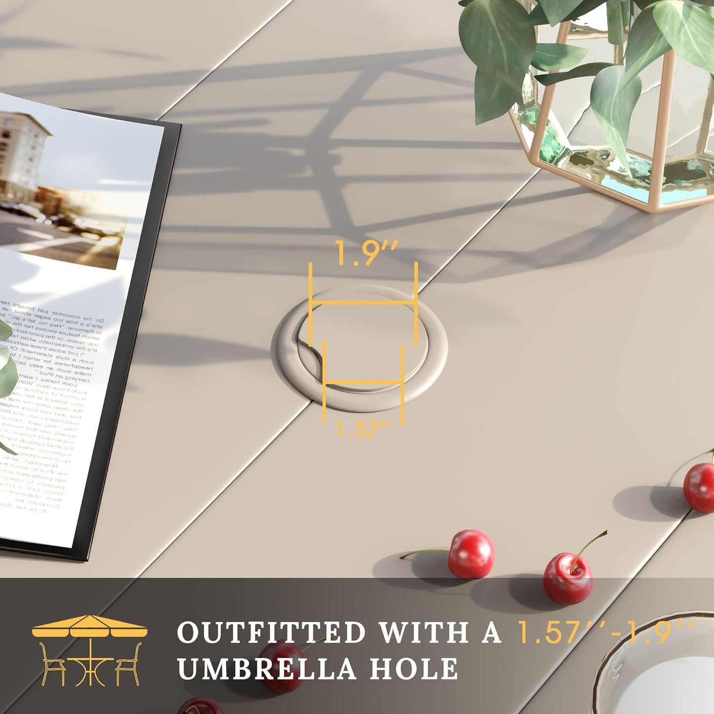 VICLLAX Patio Dining Set for 6, Outdoor Furniture Set Includes 63" Rectangle Patio Table and 6 Patio Sling Chairs, Outdoor Table and Chairs for Outsides, Sandshell Color Tabletop and Fabric