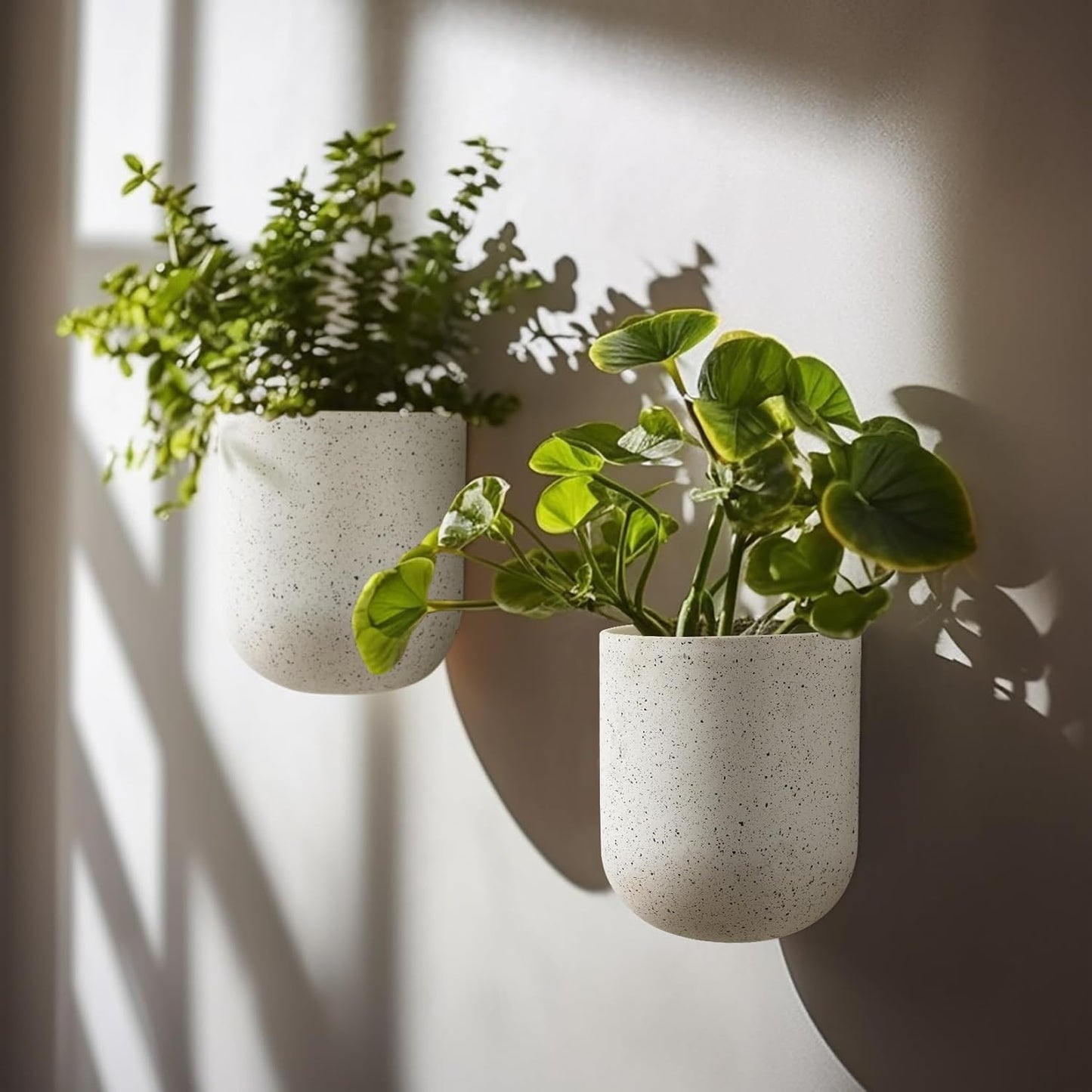 LA JOLIE MUSE Wall Hanging Planters for Indoor Plants，Hanging Flower Pots for Air Plants Succulent, Set of 2, 6 Inch, Speckled White