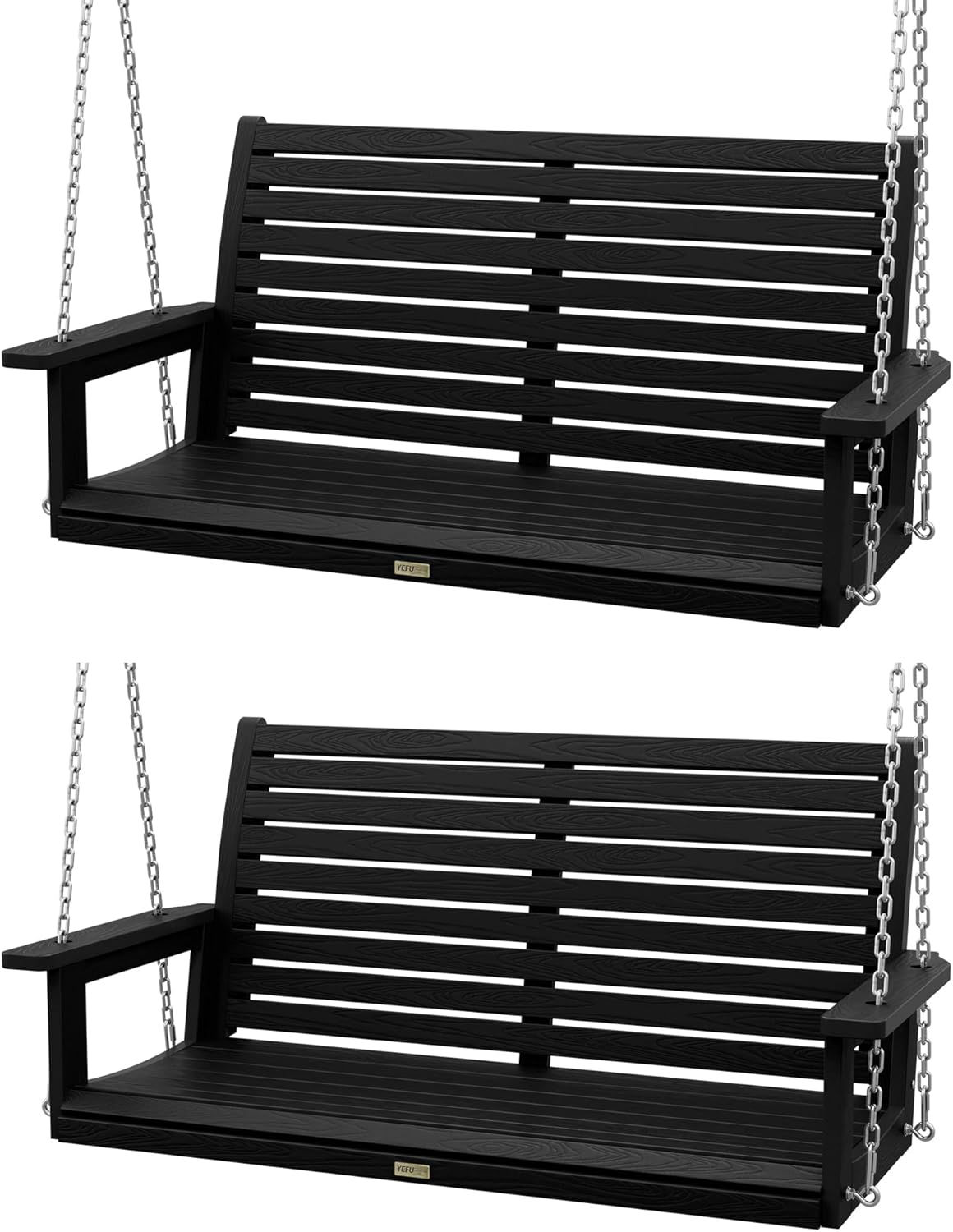 YEFU Hanging Porch Swing Set of 2,2-Seat Patio Swing Bench,All-Weather Swing Chair with Hanging Chains,Look Like Real Wood,for Garden and Courtyard,800LBS Weight Capacity,4FT,Black