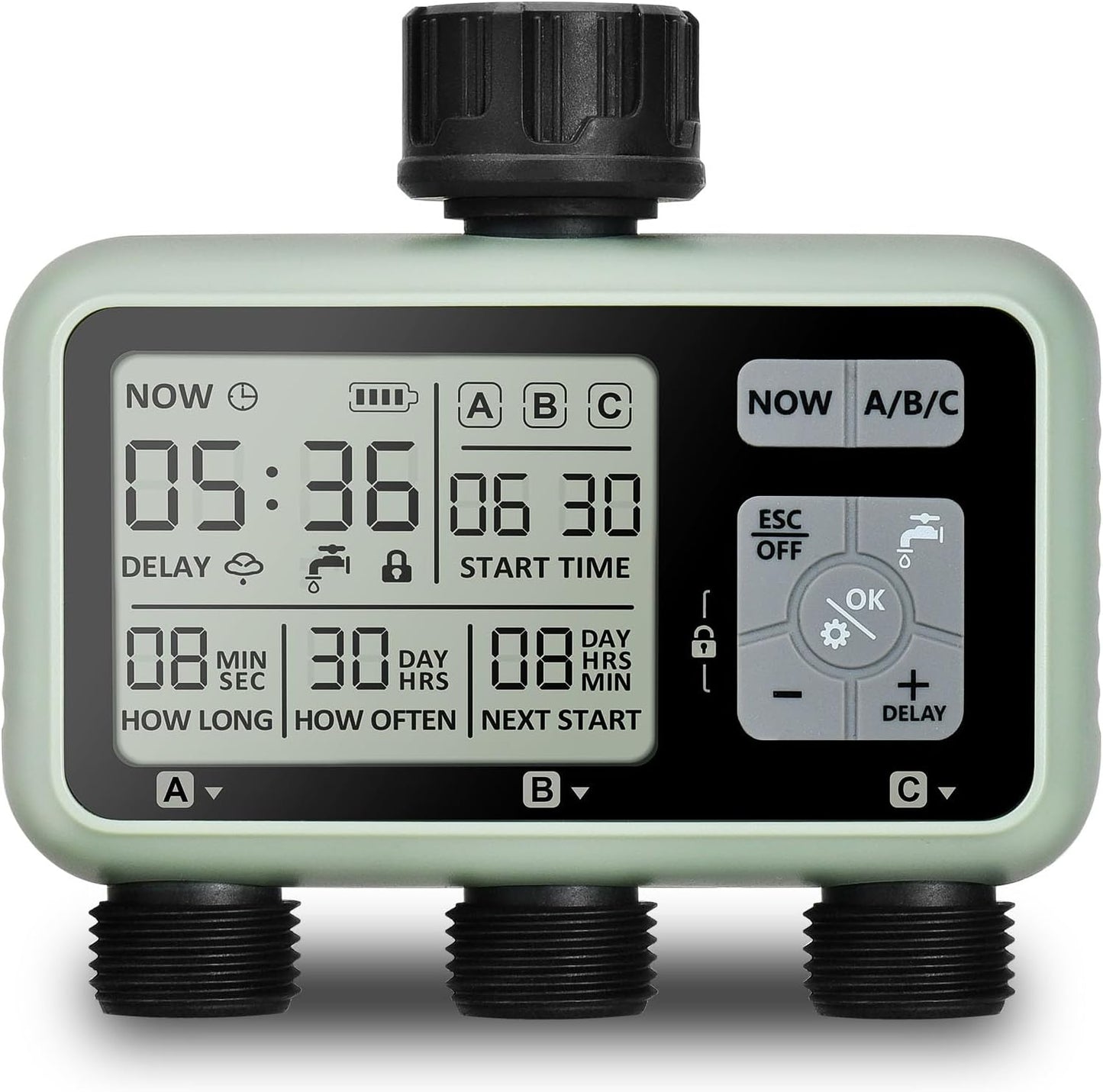 Watering Timer 3 Zone, Sprinkler Timer, Programmable Garden Outdoor Hose Faucet Timer with Rain Delay, Auto & Manual Watering System,Water Hose Irrigation Timers 3 Outlet for Garden